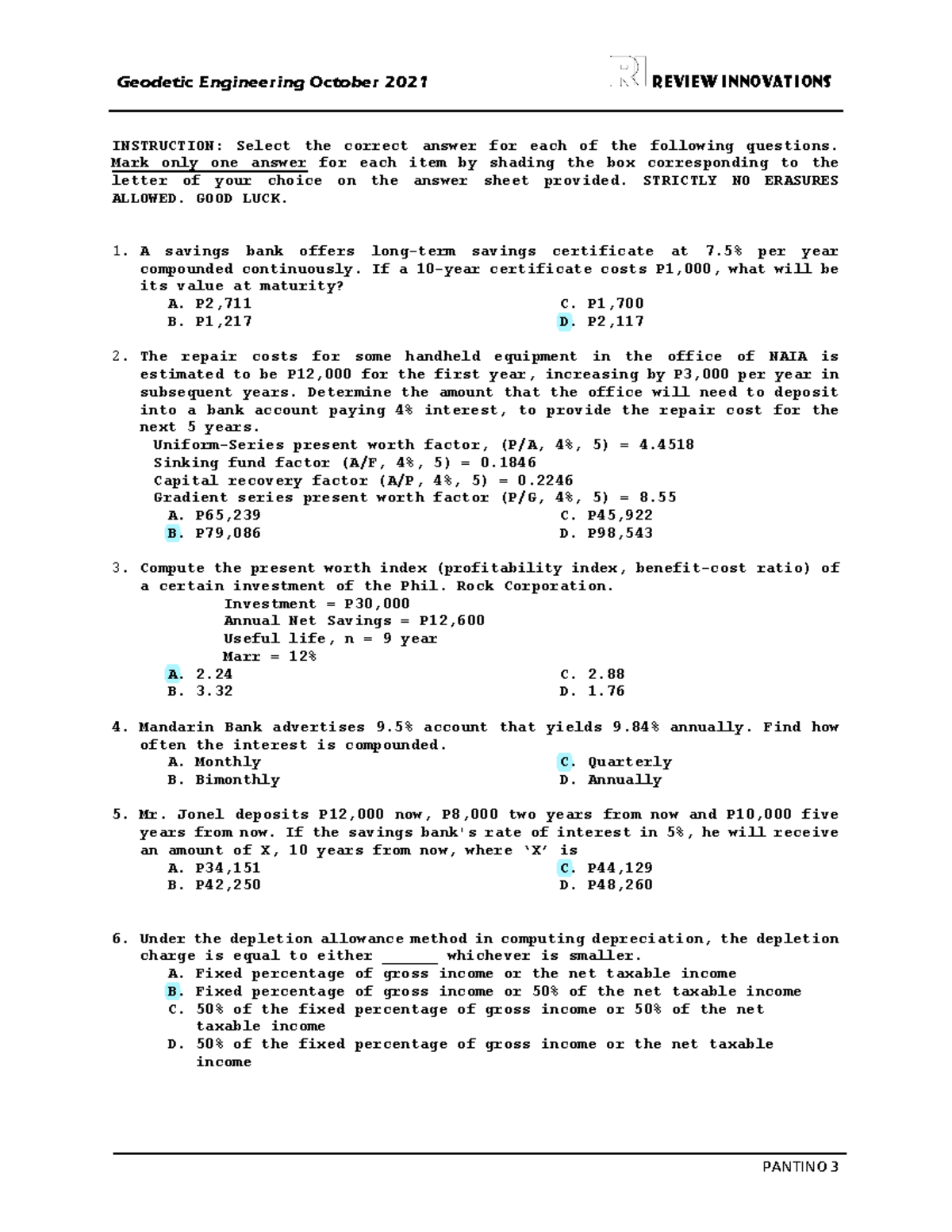 Math 11 - Practical Test for Engineering Economy - Plane and Spherical ...