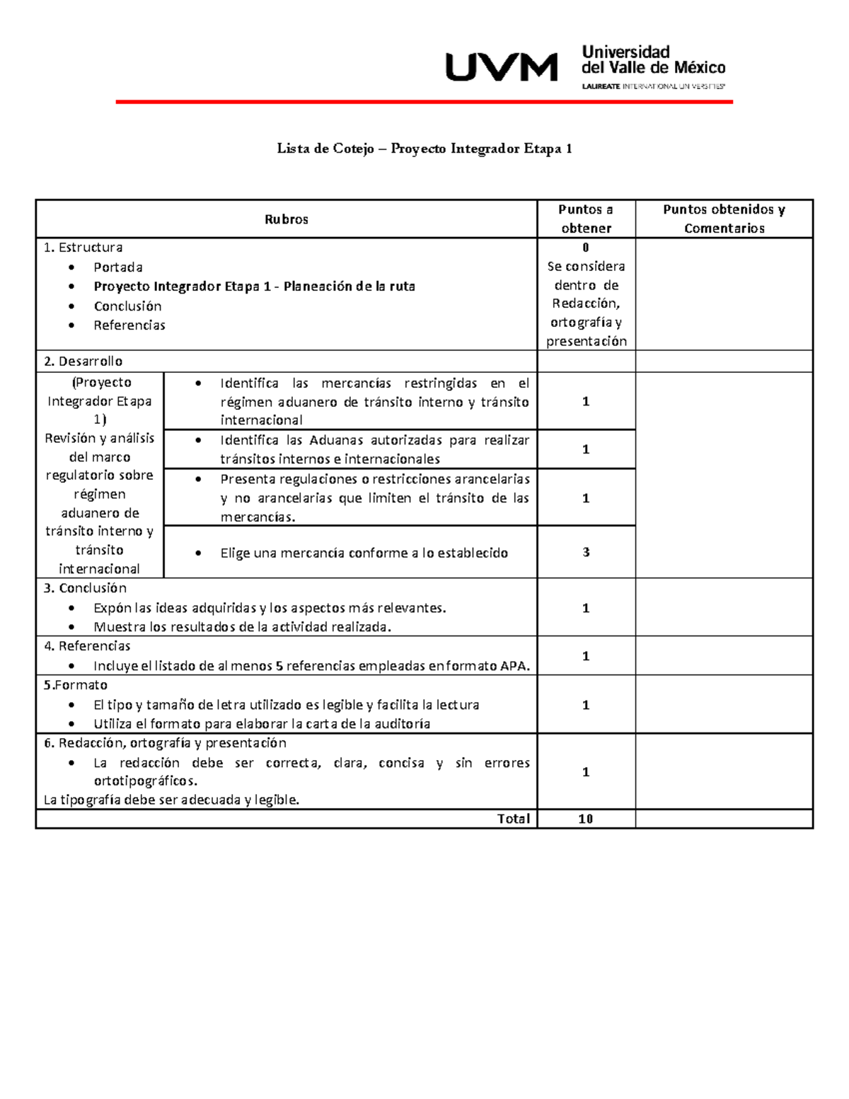 Lc Pie 1 Lista De Cotejo Proyecto Integrador Etapa 1 Rubros Puntos A Obtener Puntos 5868