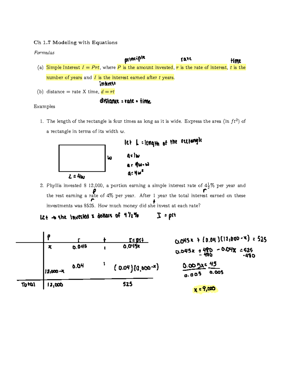 1.7 Modeling with Equations - Ch 1 Modeling with Equations Formulas (a ...