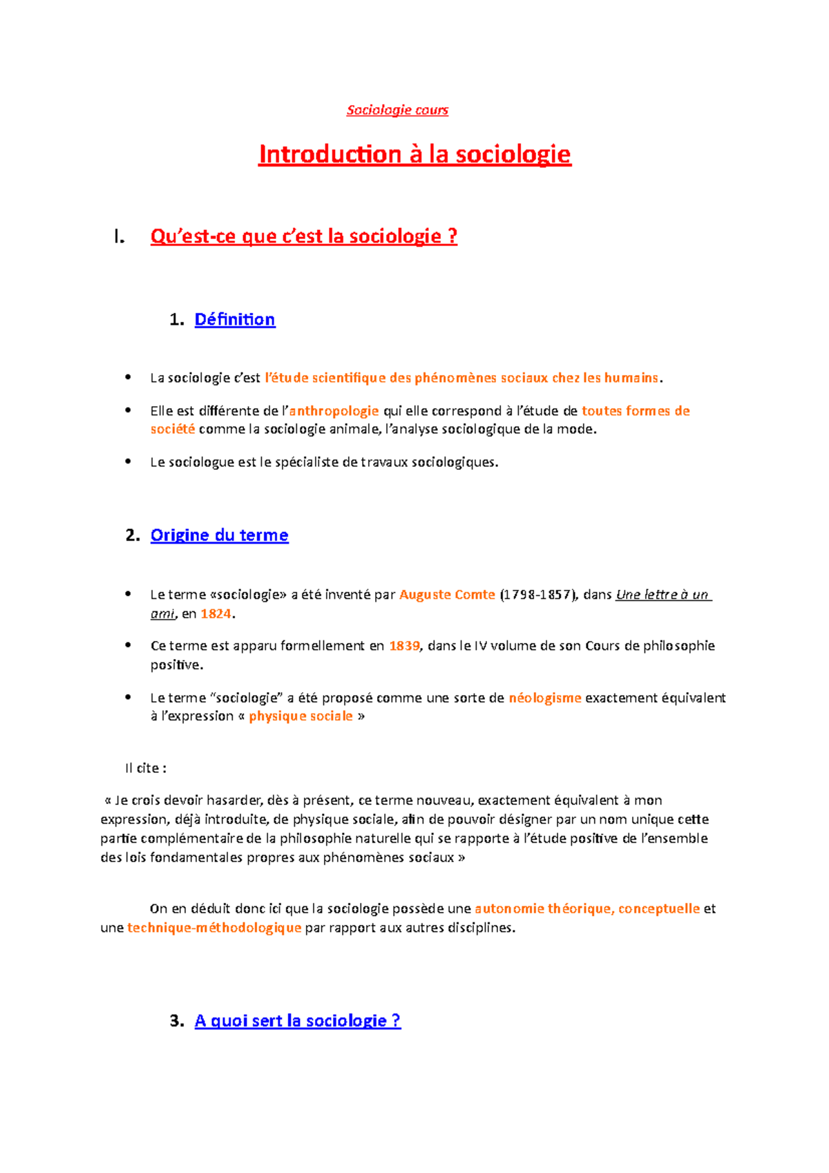 Sociologie cours Introduction à la sociologie - Qu’est-ce que c’est la ...