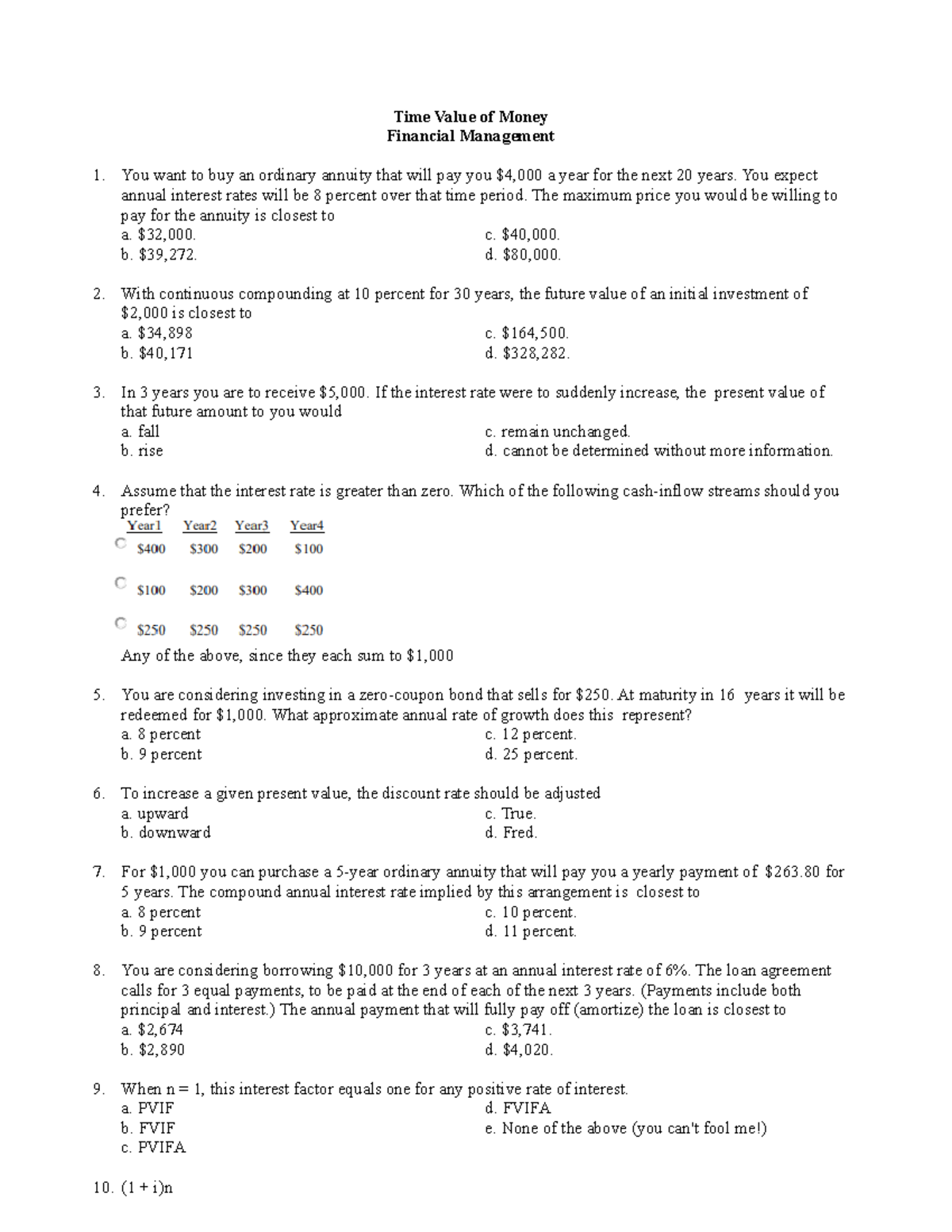 Practice Materials - Time Value of Money Financial Management You want ...