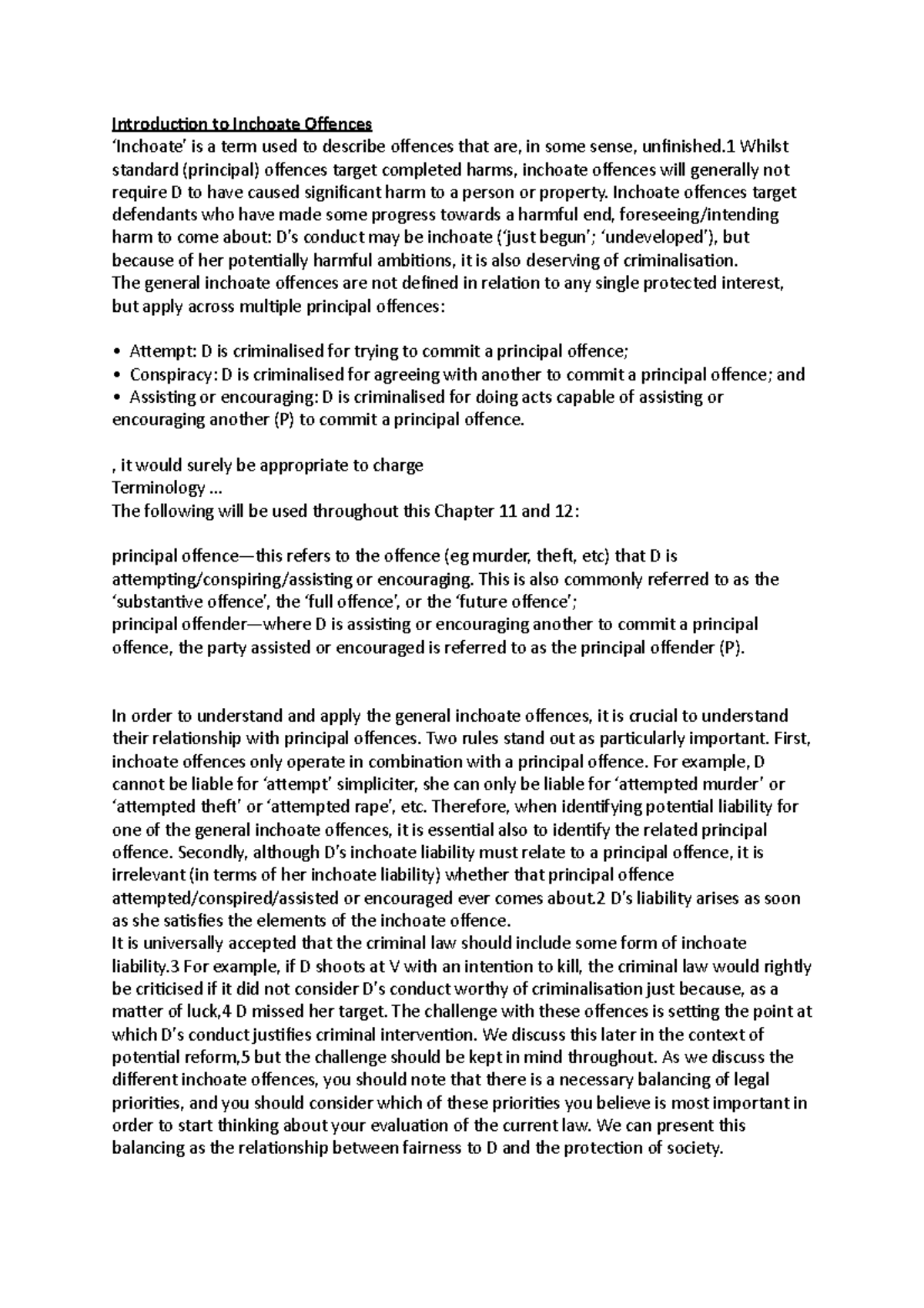 Introduction to Inchoate Offences - Introduction to Inchoate Offences ...