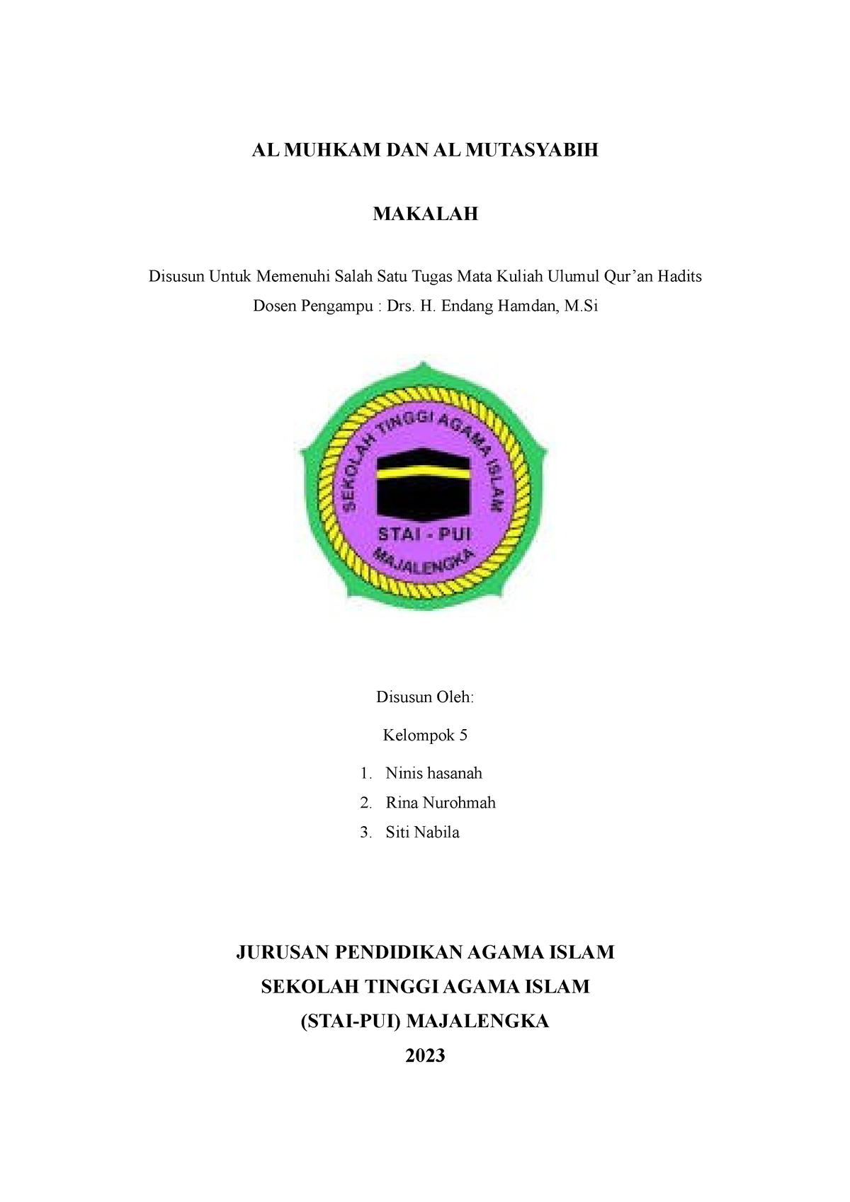 Makalah AL Muhkam DAN AL Mutasyabih - AL MUHKAM DAN AL MUTASYABIH ...