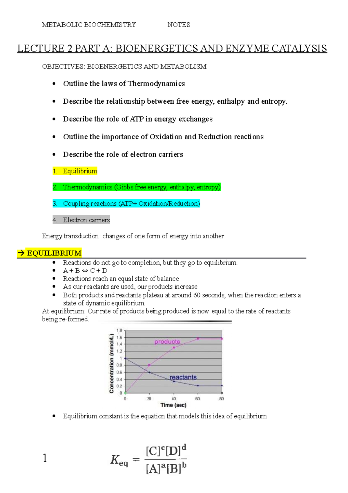 Metabolic Biochemistry my notes - METABOLIC BIOCHEMISTRY NOTES LECTURE ...