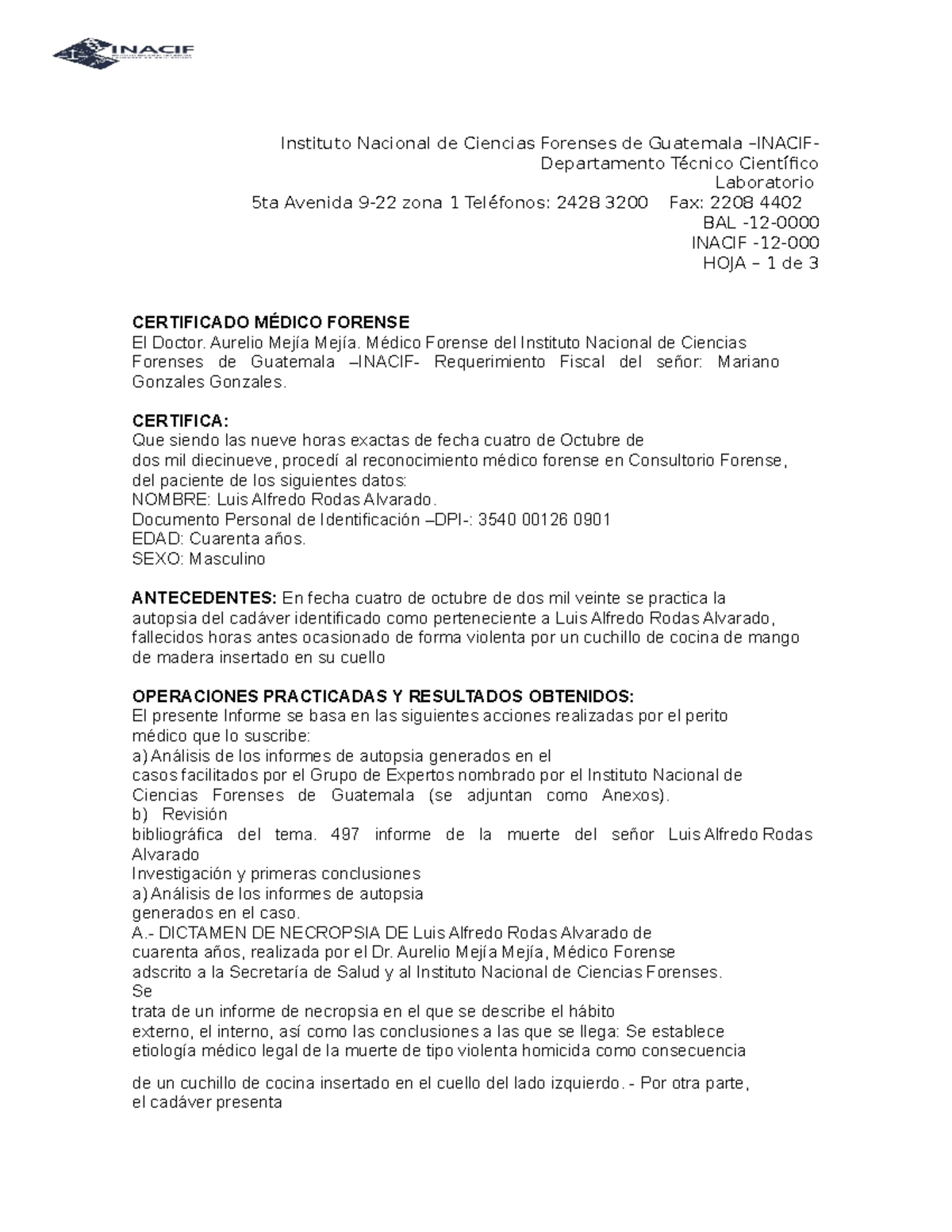 Informe Inacif - Instituto Nacional de Ciencias Forenses de Guatemala ...