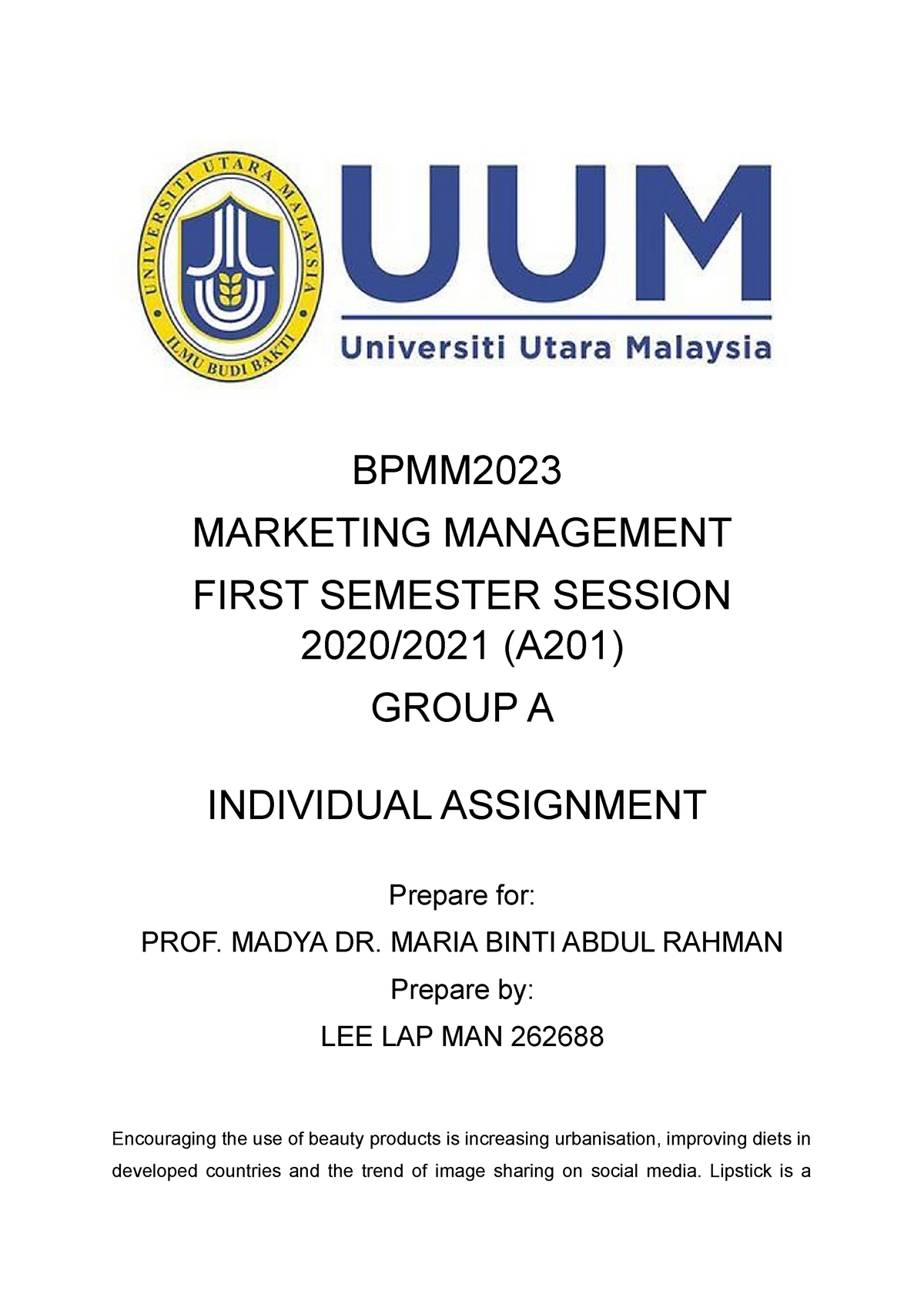 Brand - ...... - BPMM MARKETING MANAGEMENT FIRST SEMESTER SESSION 2020/ ...