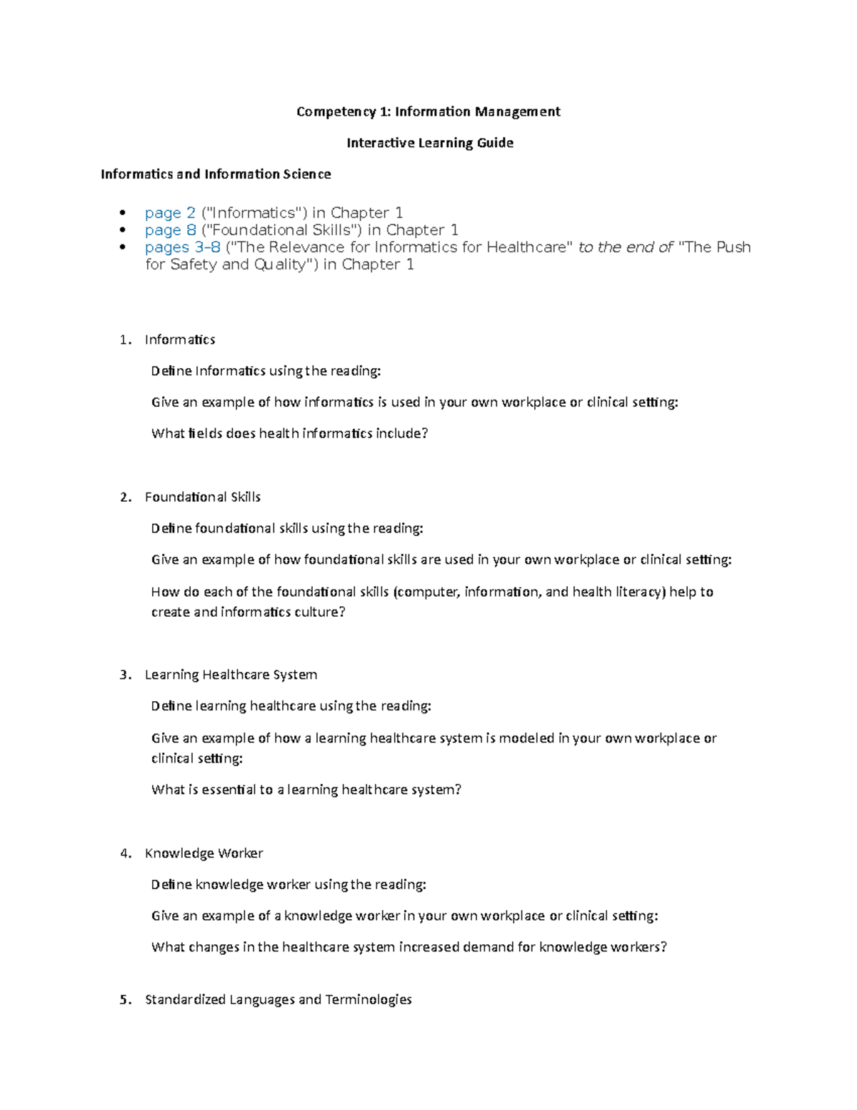 Interactive Learning Guide Comp 1 - Competency 1: Information ...