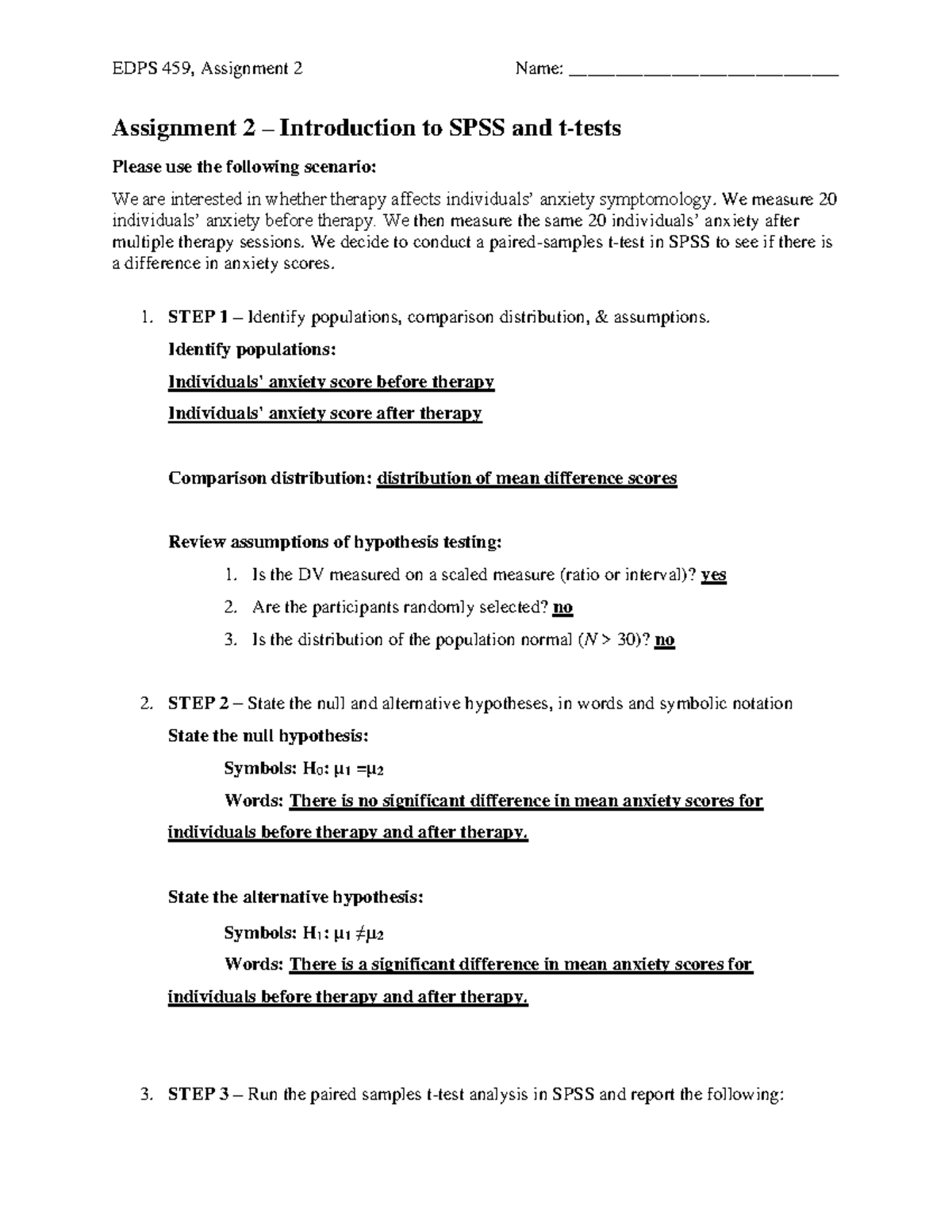Assignment 2 - t-tests - EDPS 459, Assignment 2 Name ...