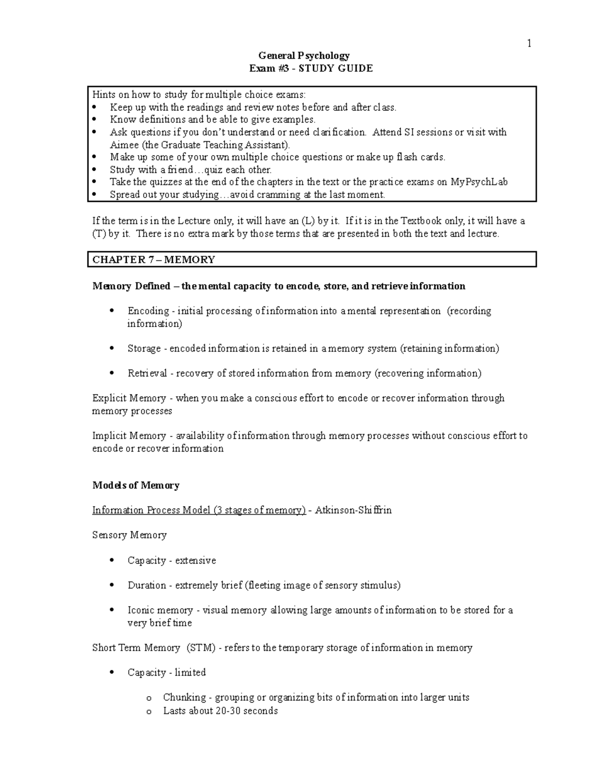 Exam+3+Study+Guide - Exam 3 study guide - General Psychology Exam #3 ...