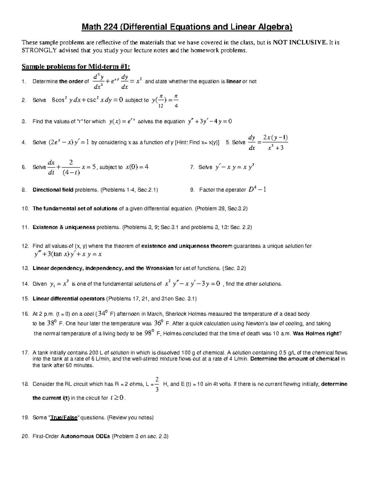 Linear Algebra Practice Math 310 Studocu