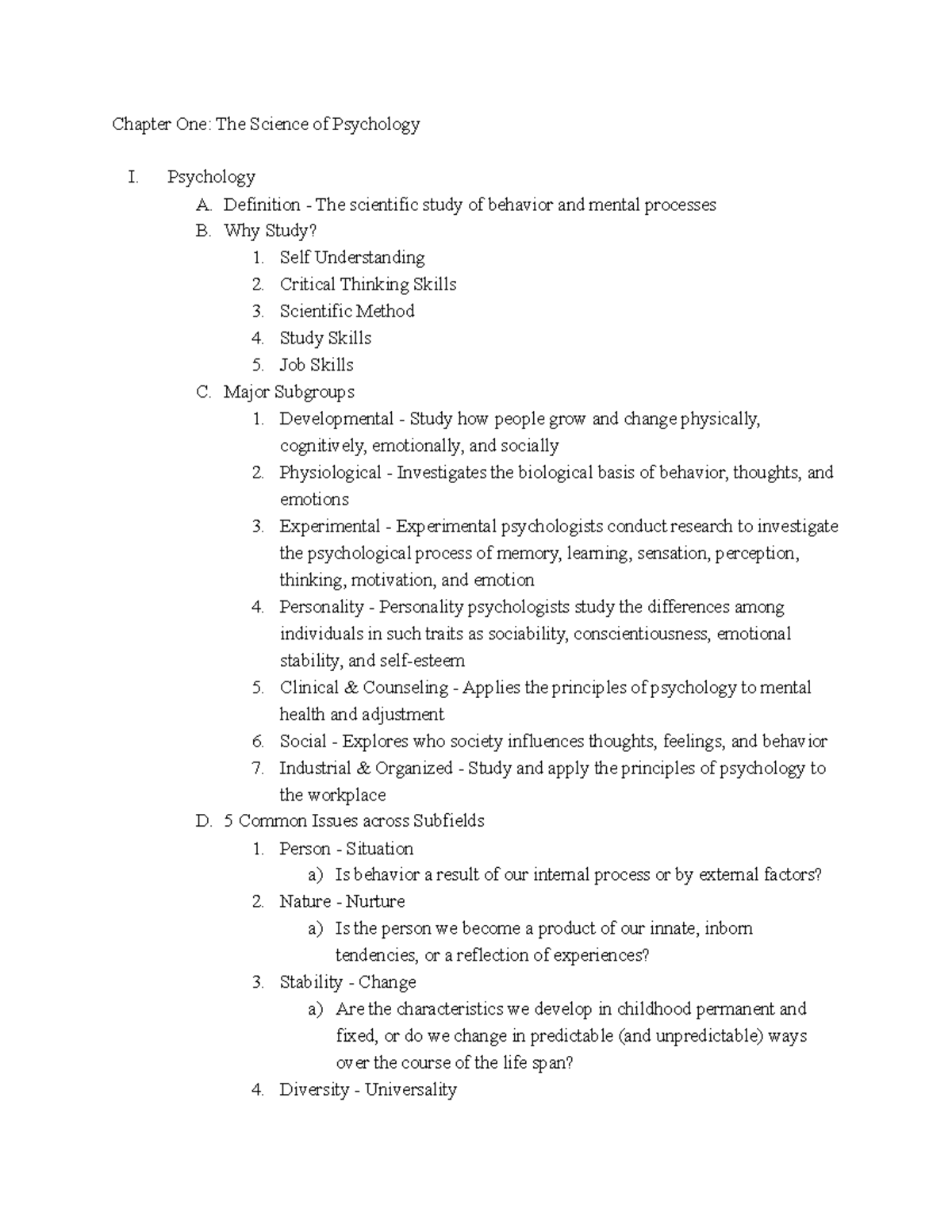 Semester 1 Psych Notes Pt1 - Chapter One: The Science of Psychology I ...
