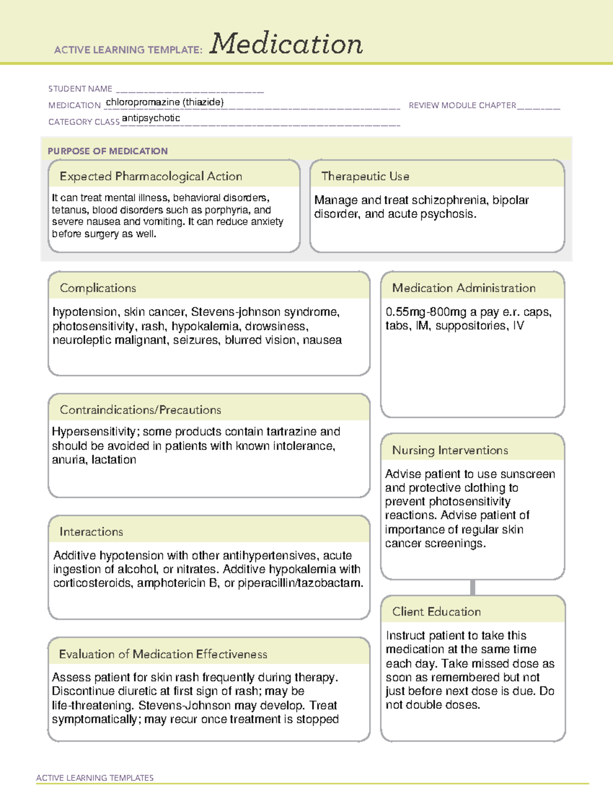 Medication chloropromazine - ACTIVE LEARNING TEMPLATES Medication ...