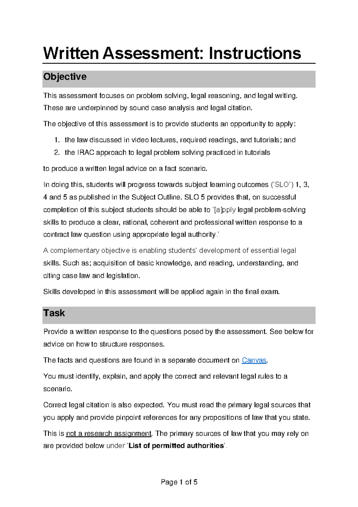 Written Assessment Instructions (Aut 2023) - Page 1 of 5 Written ...