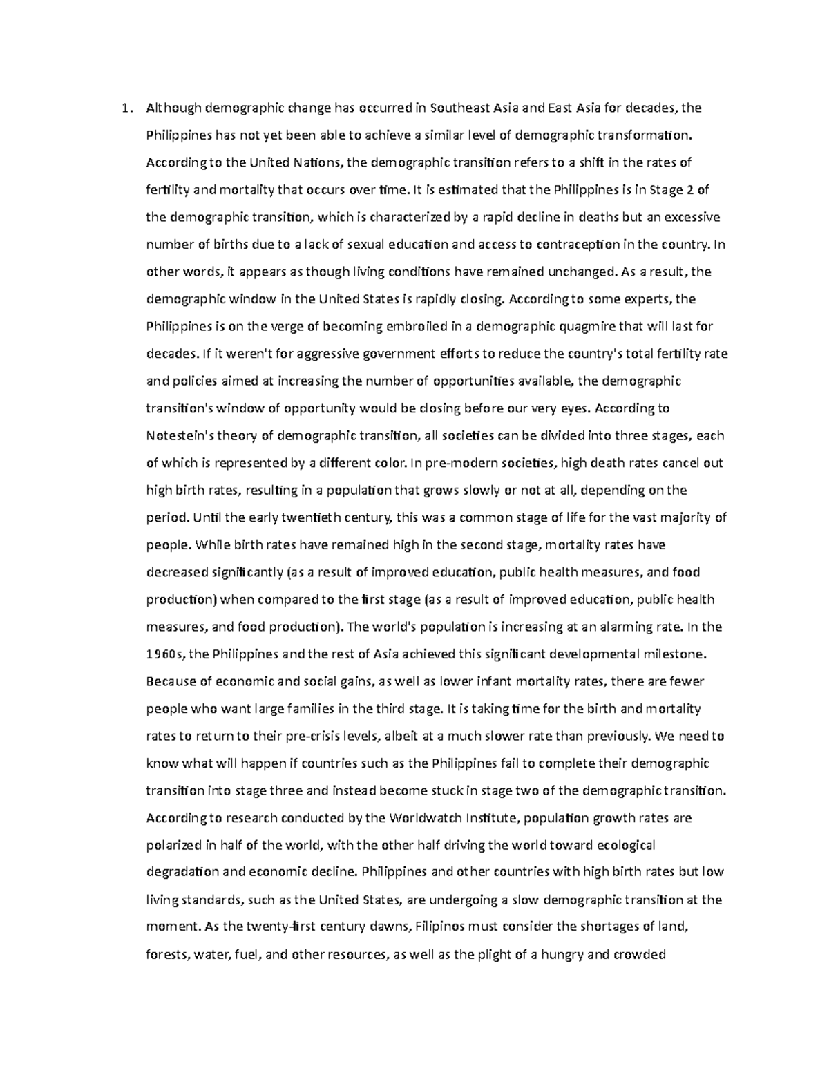 2essay Short essay. Although demographic change has occurred in