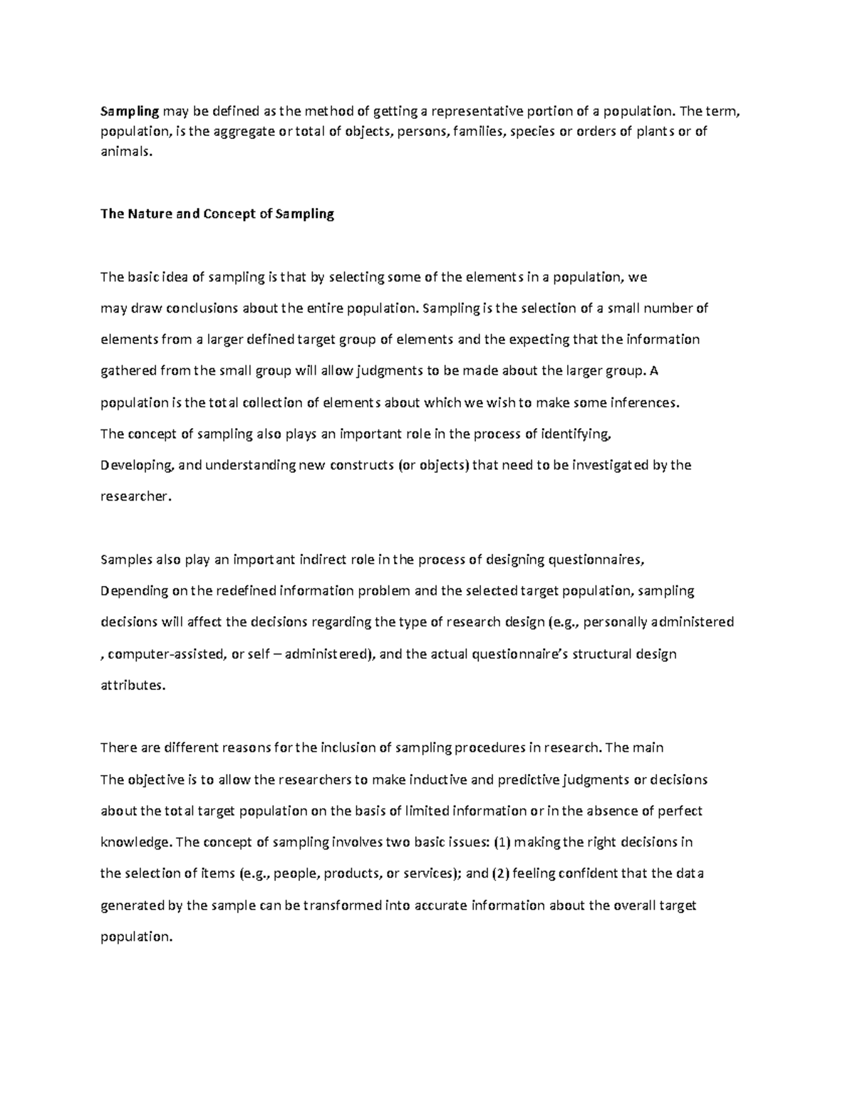 Business Research - Sampling may be defined as the method of getting a ...