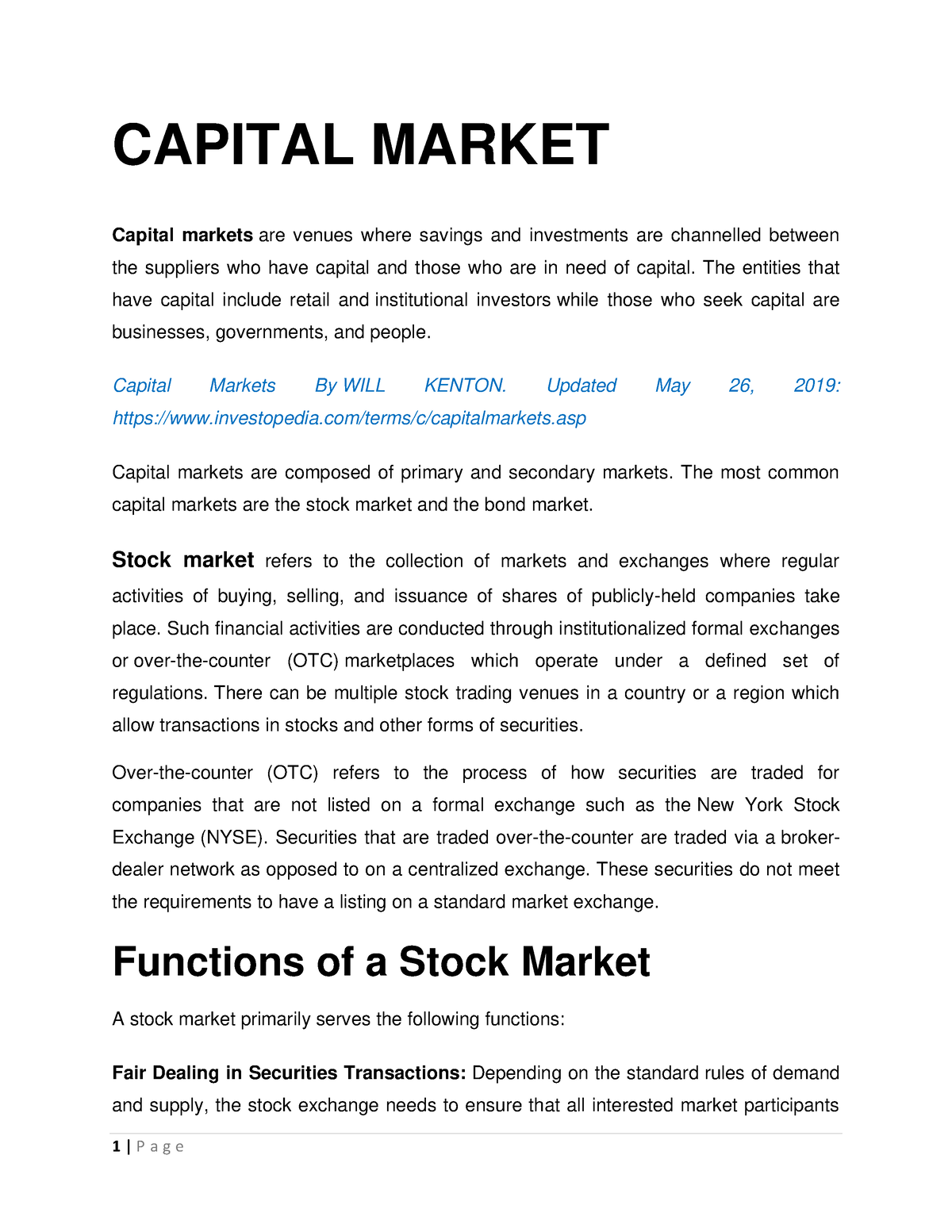 case study of capital market