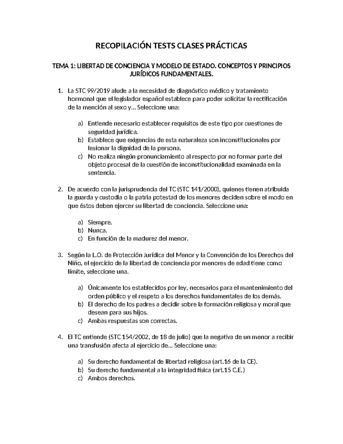 Recopilación Tests Clases Prácticas - RECOPILACIÓN TESTS CLASES ...