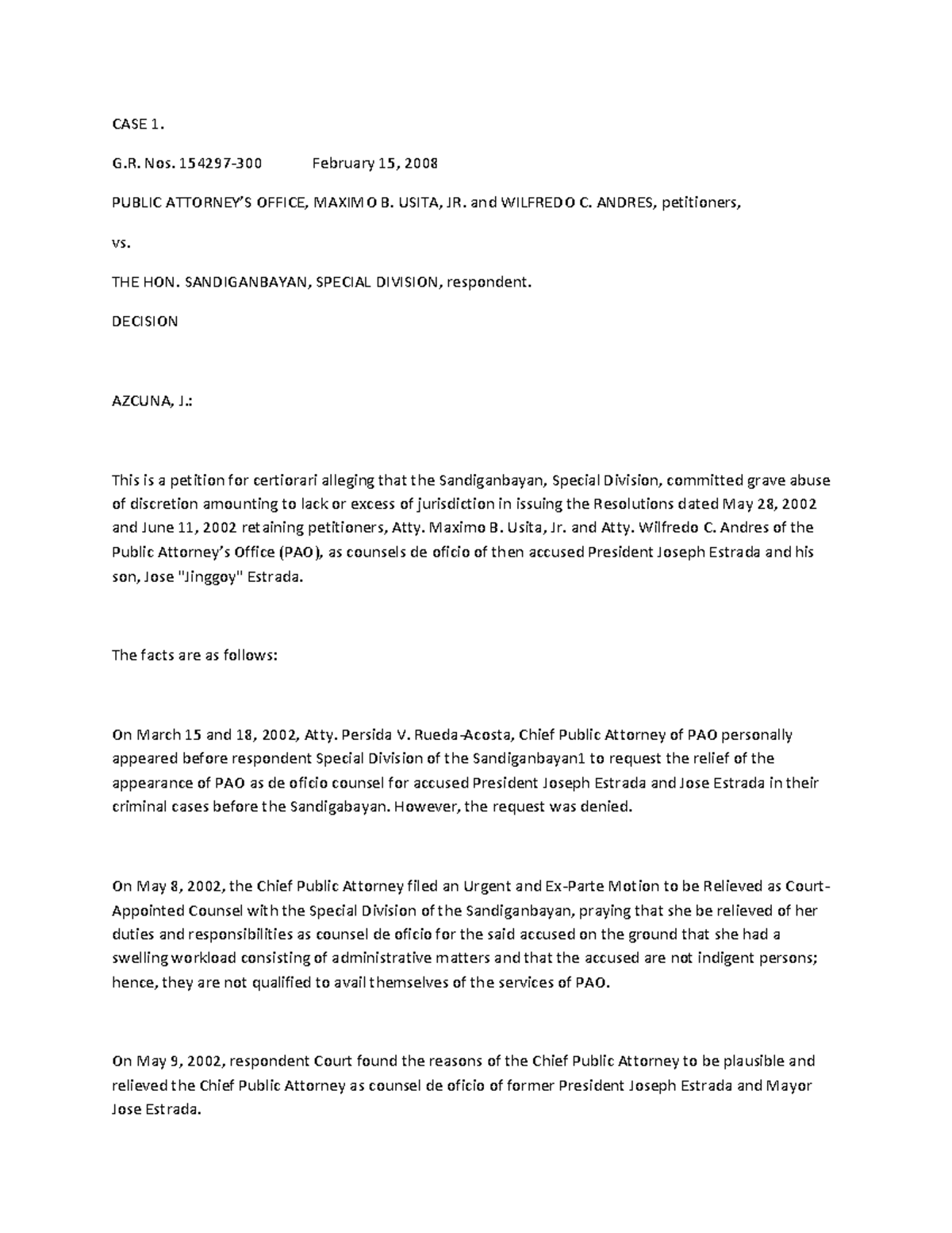 BLE Cases Chapter 4 - CASE 1. G. Nos. 154297-300 February 15, 2008 ...