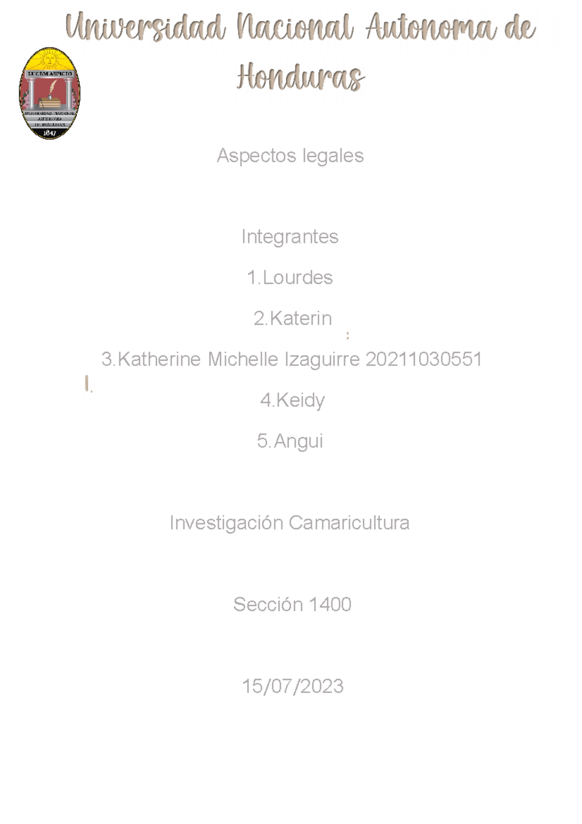 Camaricultura ffgdhjj Aspectos legales Integrantes 1 2 3 Michelle