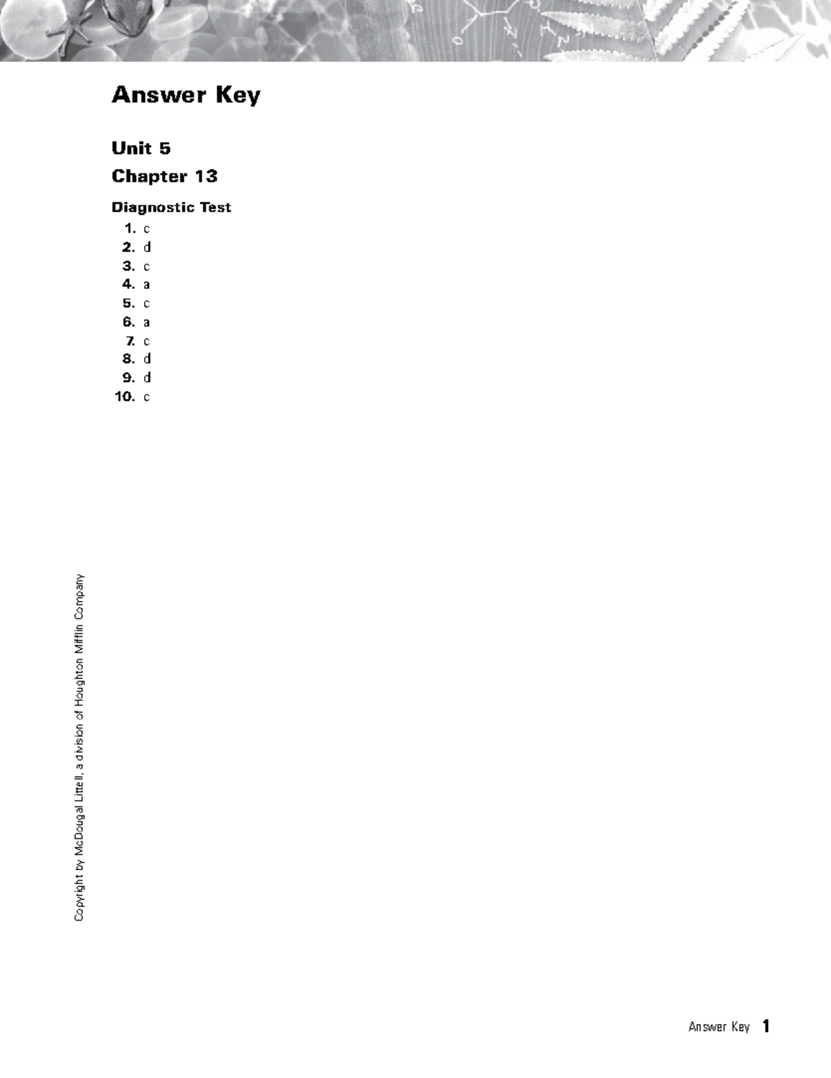 Hssb1300t Diagtest - Holt Mcdougal Biology - Answer Key Unit 5 Chapter ...