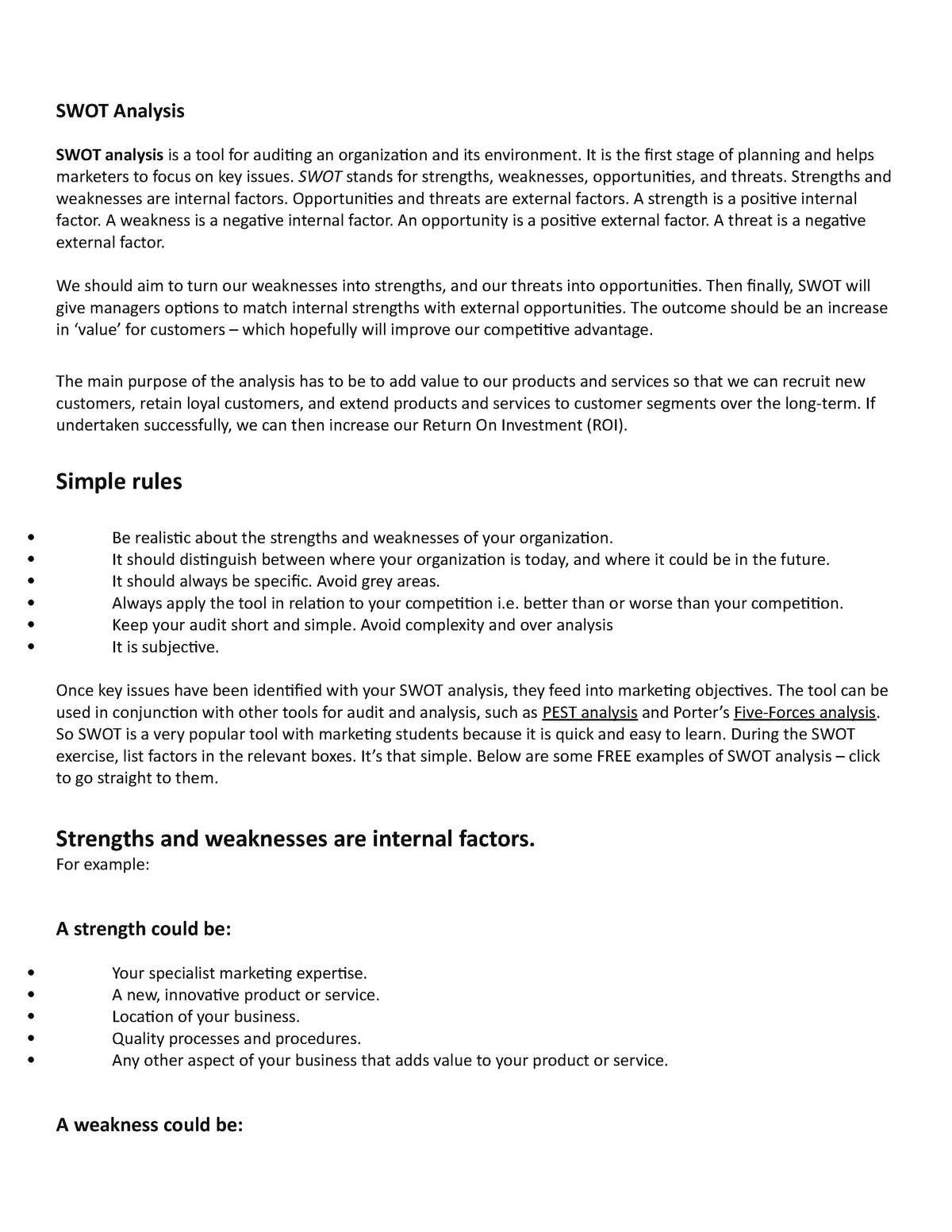 SWOT Analysi 1 - SWOT Analysis SWOT - Studocu