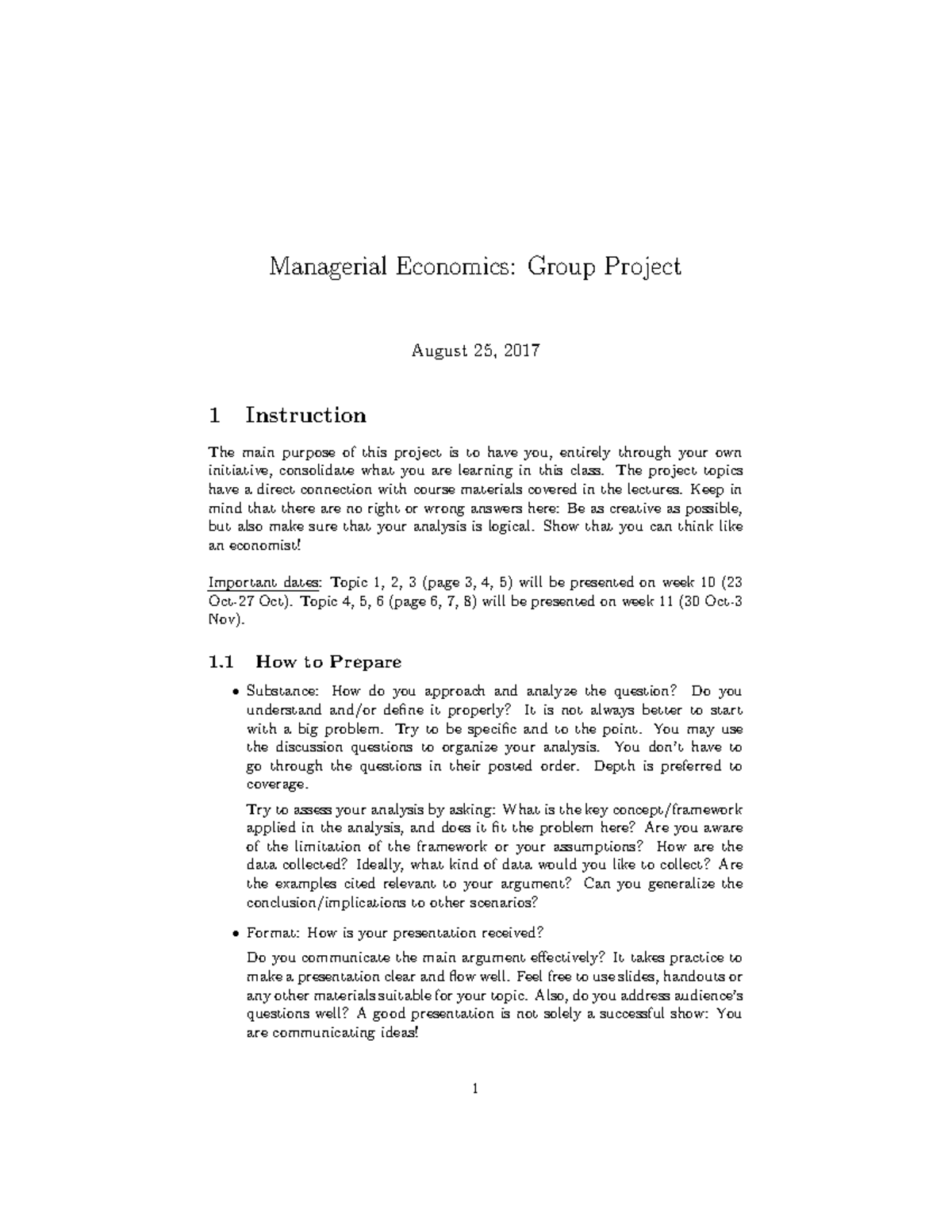 BSP1703 Project sample - Managerial Economics: Group Project August 25 ...