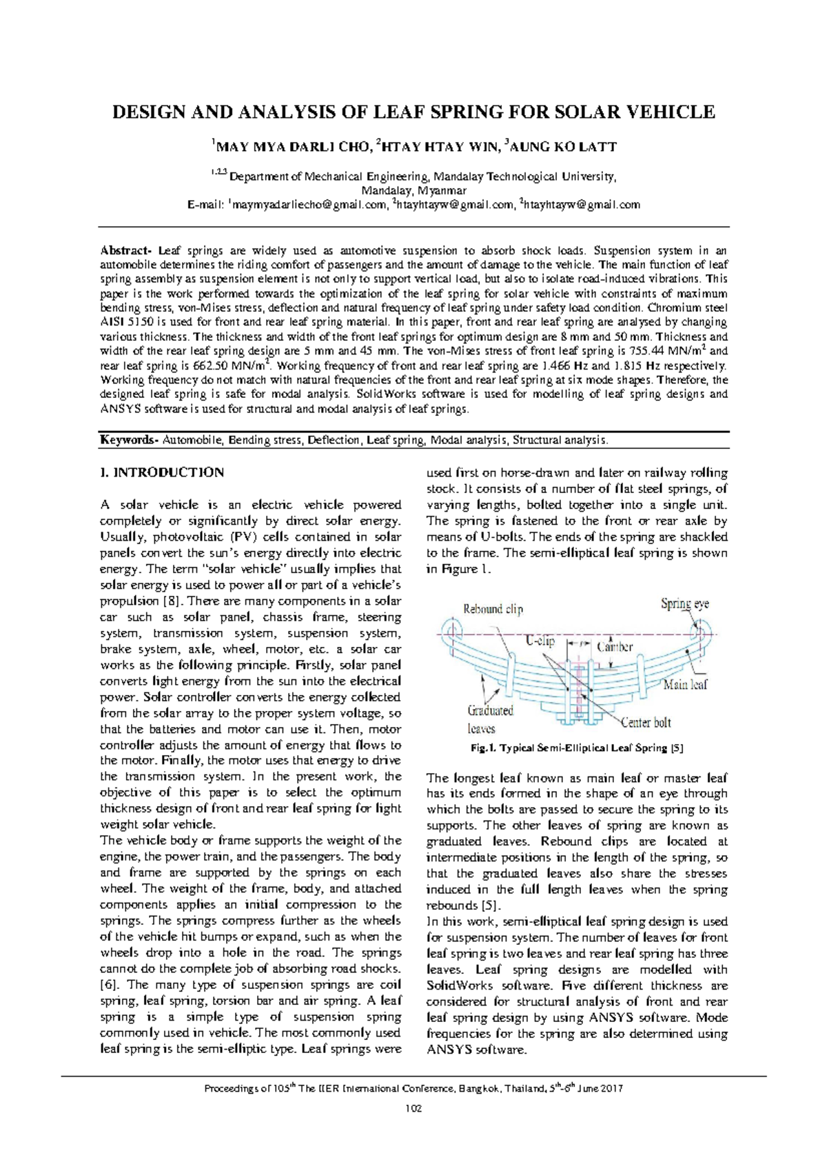 Design AND Analysis OF LEAF Spring FOR Solar Vehicle - DESIGN AND ...