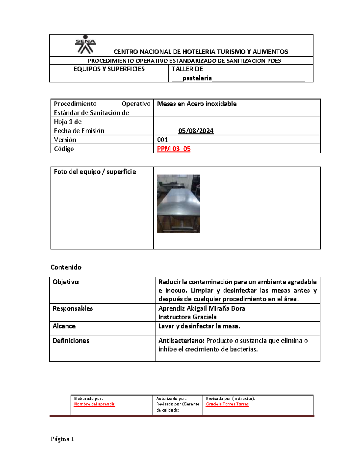 Formato POES solucionado - PROCEDIMIENTO OPERATIVO ESTANDARIZADO DE ...