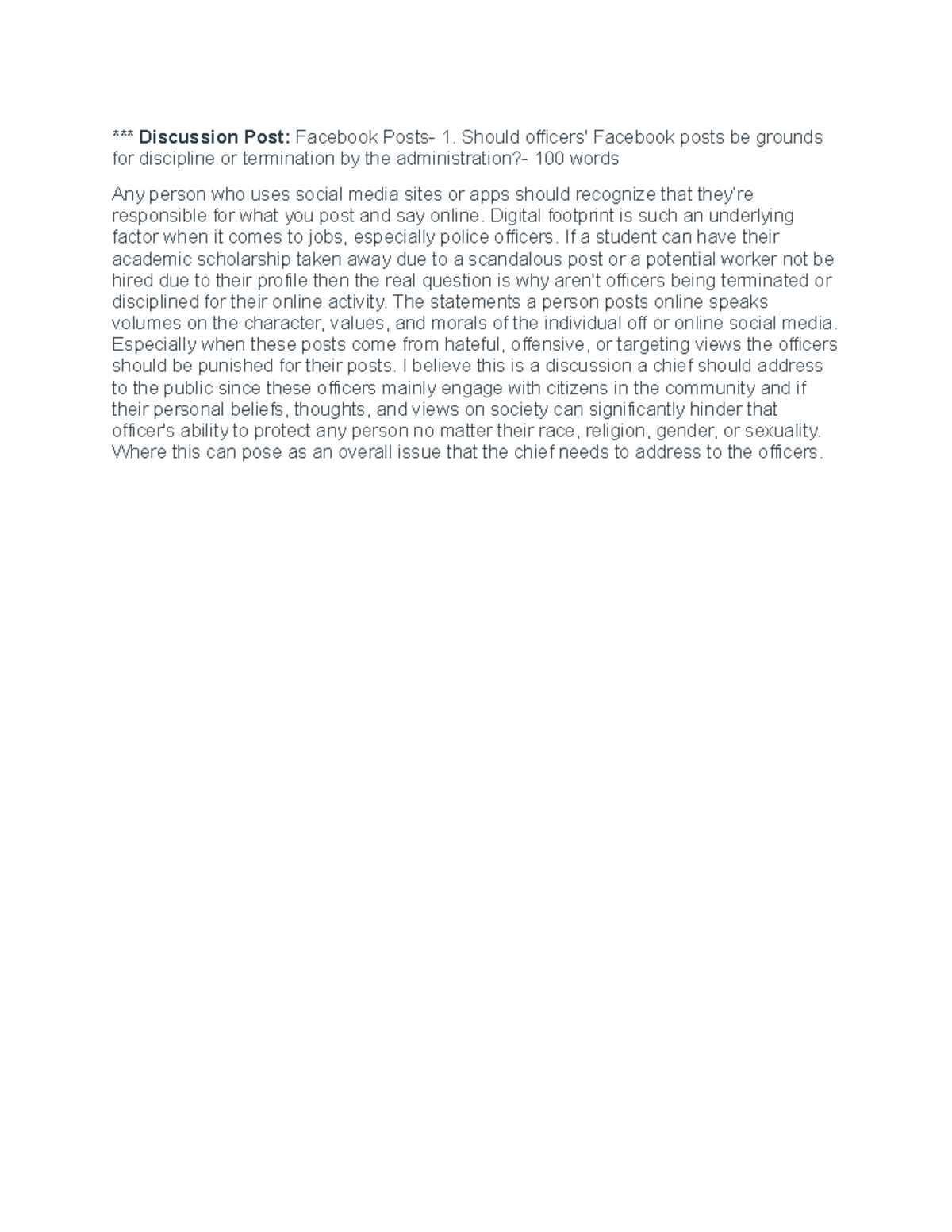 Ajs230 week 2 discussions - *** Discussion Post: Facebook Posts- 1 ...