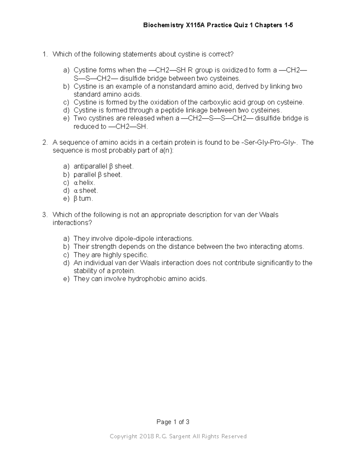 Practice Quiz Chap 1-5 - Biochemistry X115A Practice Quiz 1 Chapters 1 ...