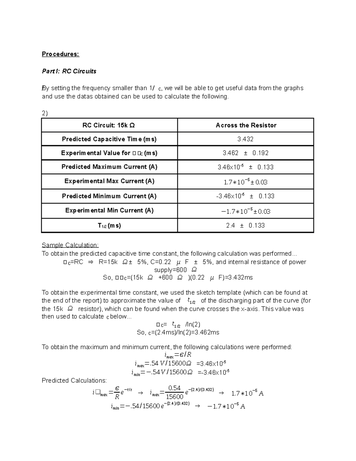 B4 Physics Lab Report Procedures Part I Rc Circuits Setting The