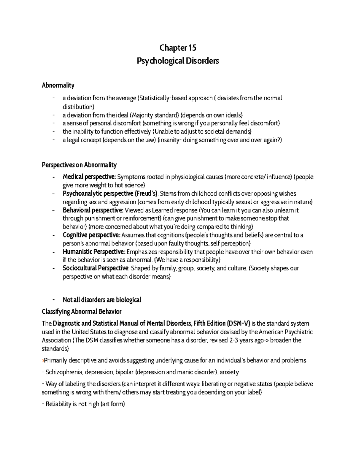 Chapter 15 Psych - Lecture notes 15 - Chapter 15 Psychological ...
