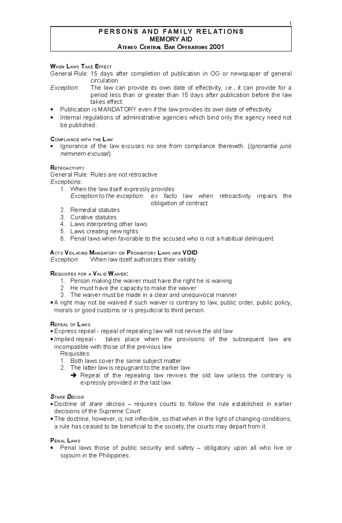 Persons MemoryAID law P E R S O N S A N D F A M I LY R E L AT I O