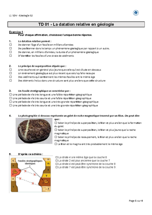 TD 01- L2 - B47- Sciences DE LA Terre - Page 1 sur 3 TD 01 B47 SCIENCES ...