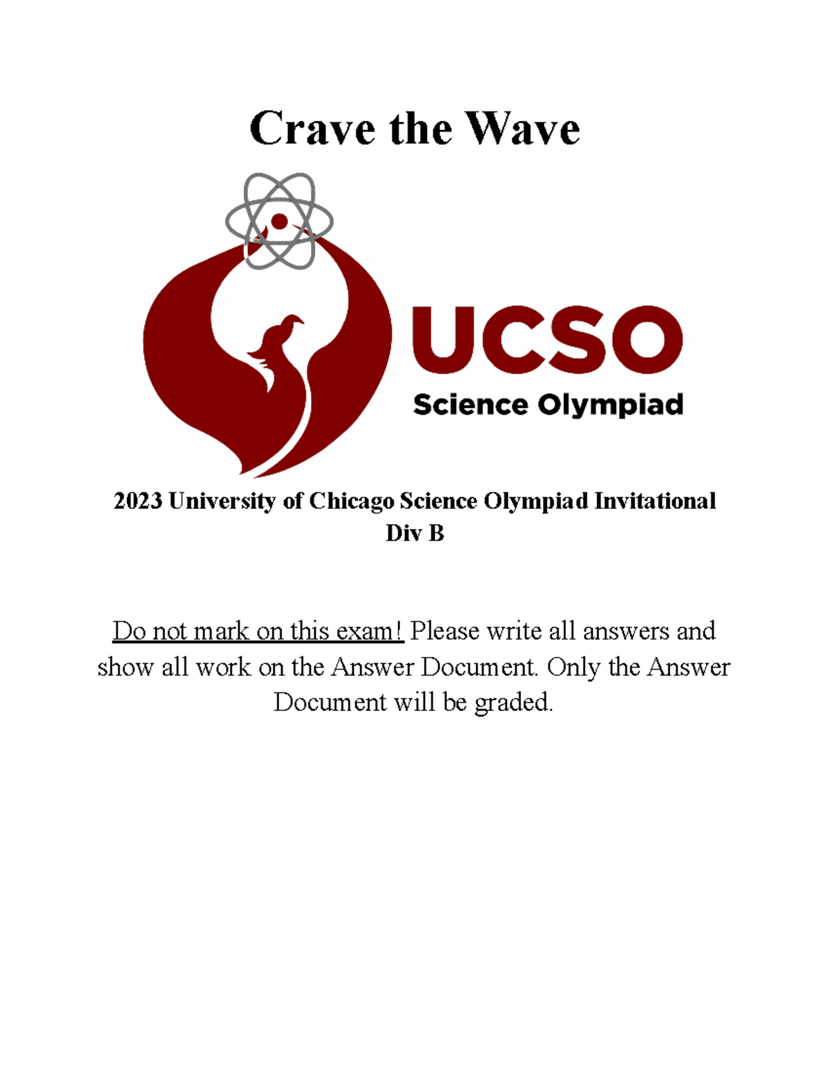 Crave the Wave B Exam Doc - Crave the Wave 2023 University of Chicago Science Olympiad ...