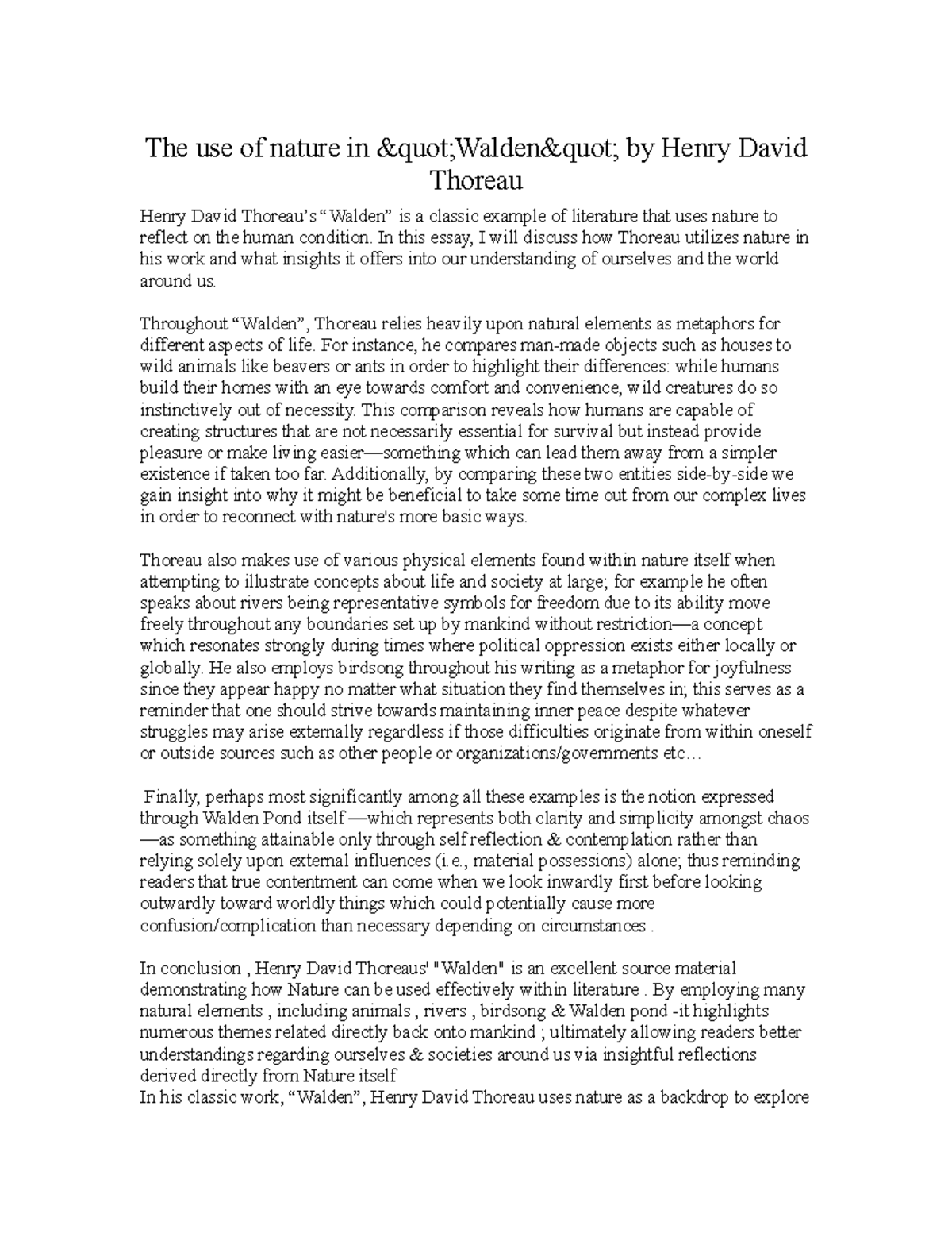 henry david thoreau nature essay