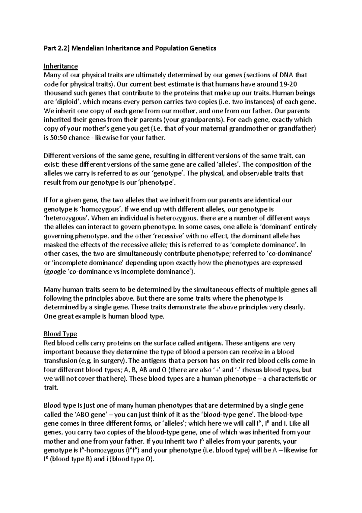 Mendelian Inheritance and Population Genetics - Part 2 .2 ) Mendelian ...