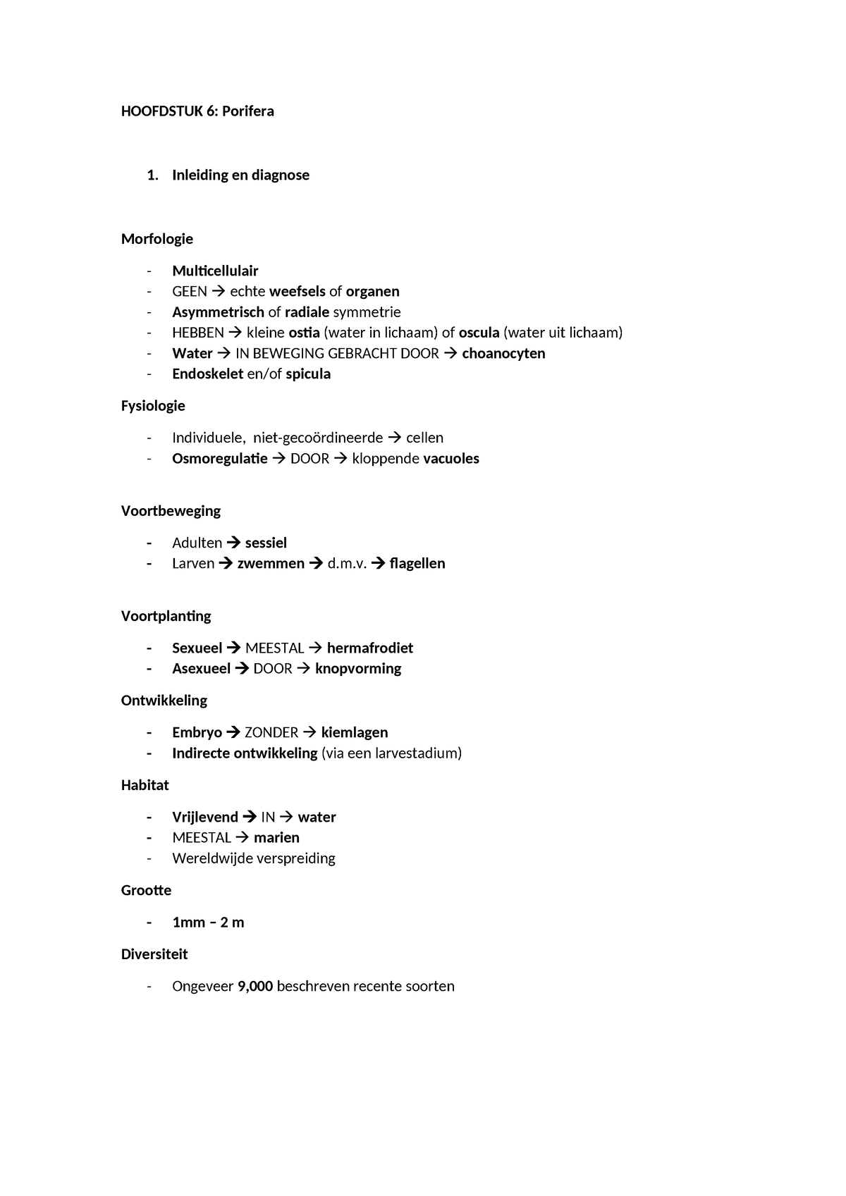 Hoofdstuk 6 - Samenvatting Dierkunde - HOOFDSTUK 6: Porifera 1 ...