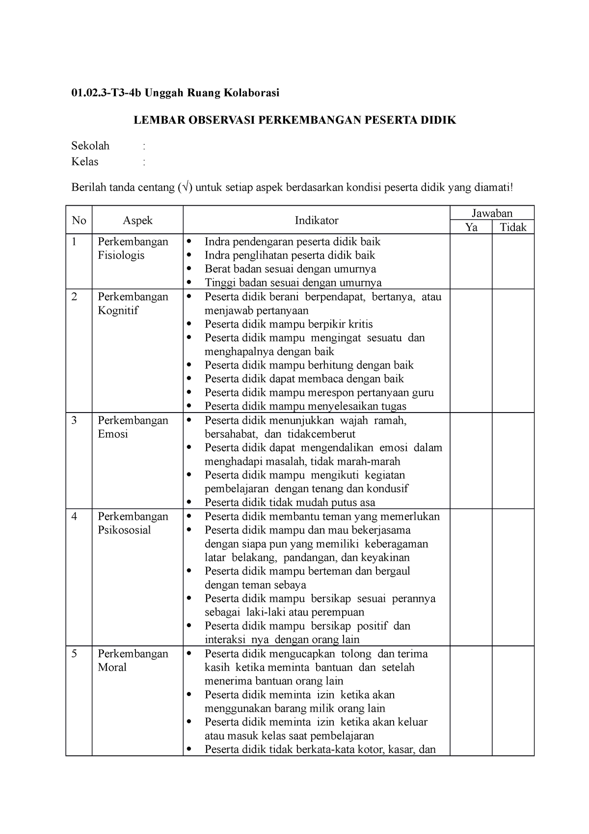 Lampiran Contoh Format Lembar Observasi Karakteristik Peserta Didik Panduan Lembar Sexiezpix 