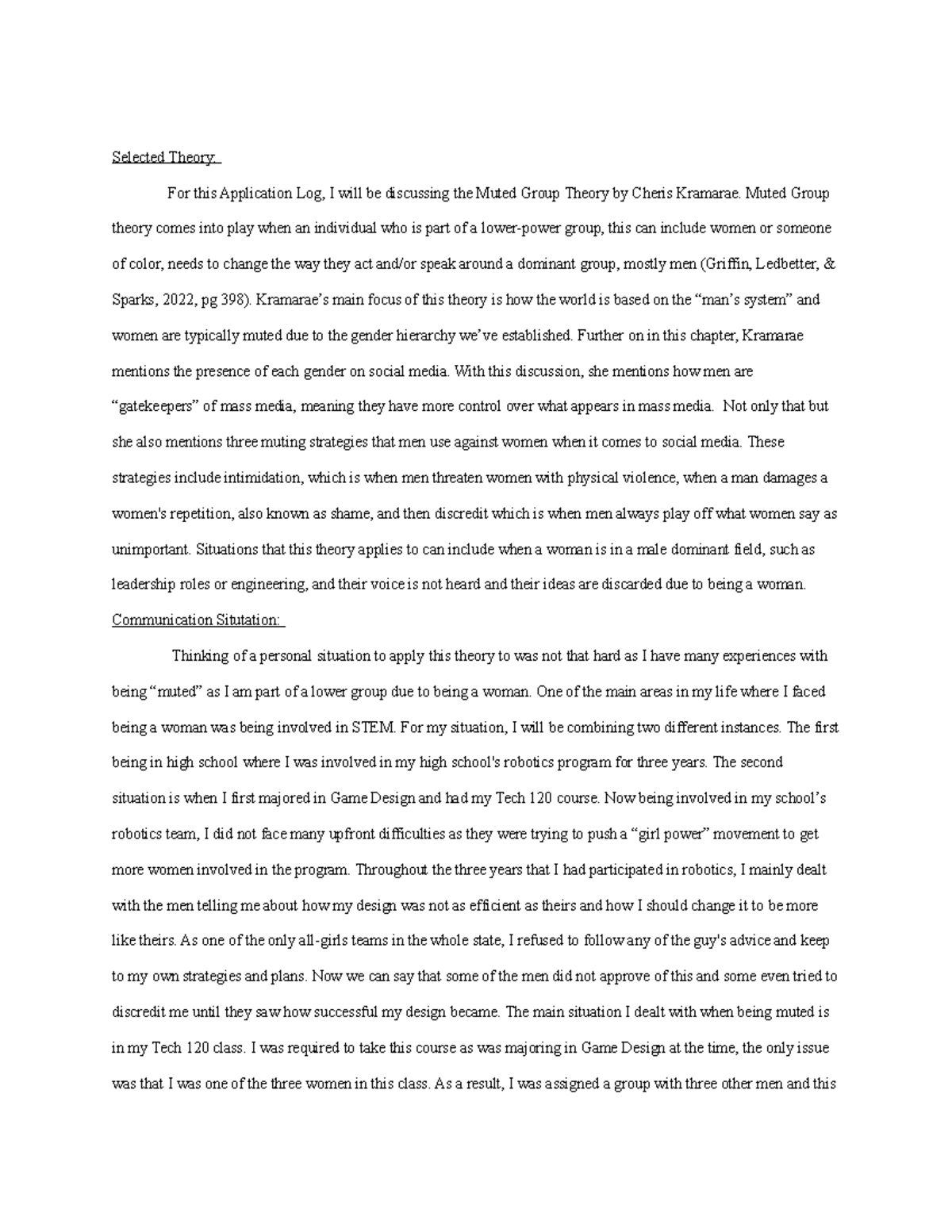 Application Log 1 Muted Group theory comes into play when an