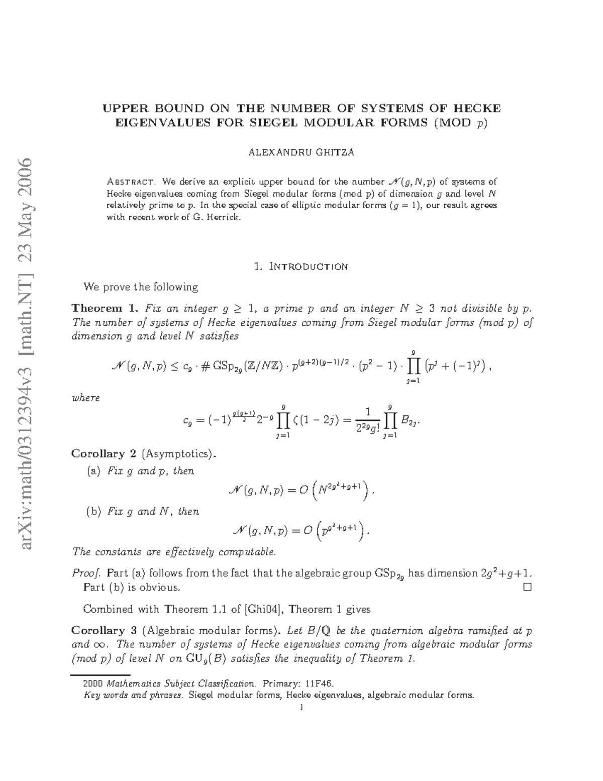 0312394 - Cours - ArXiv:math/0312394v3 [math] 23 May 2006 UPPER BOUND ...