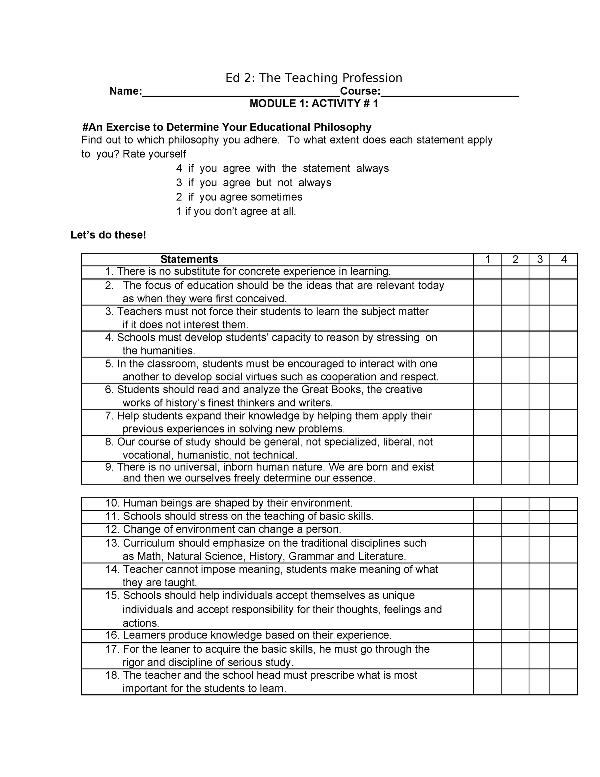 Module 1 Activity 1 - ENGLISH FILIPINO MATH SCIENCE - Ed 2: The ...