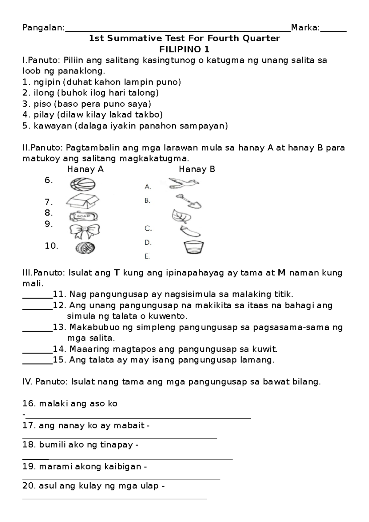 Filipino - Summative Test 1 & 2 - For The Third Quarter - Weeks1-4 ...