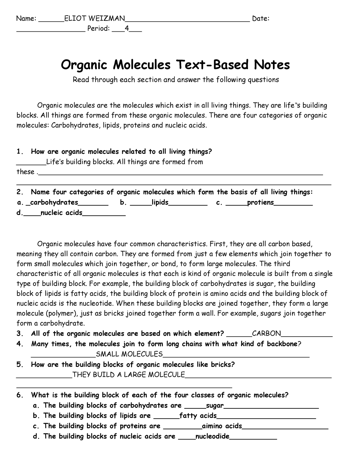 how are organic molecules related to all living things