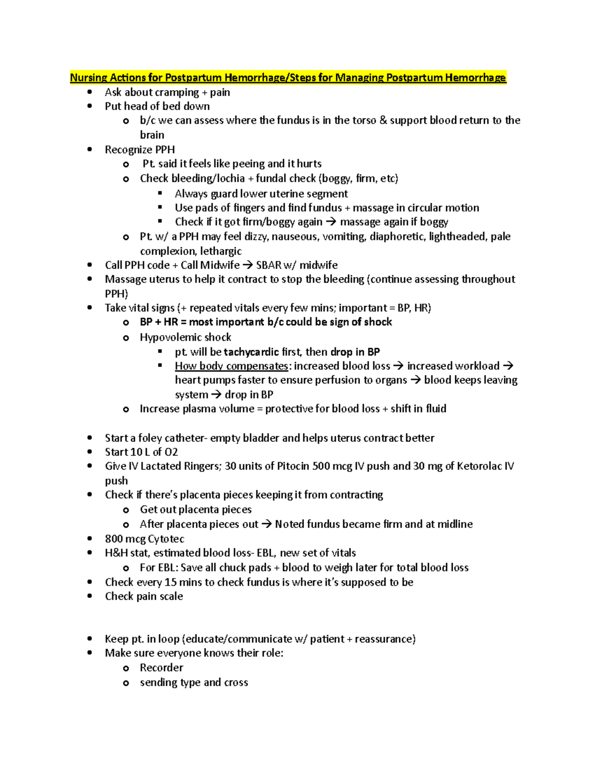 OB Inclass Lecture Feb22 - Nursing Actions for Postpartum Hemorrhage ...