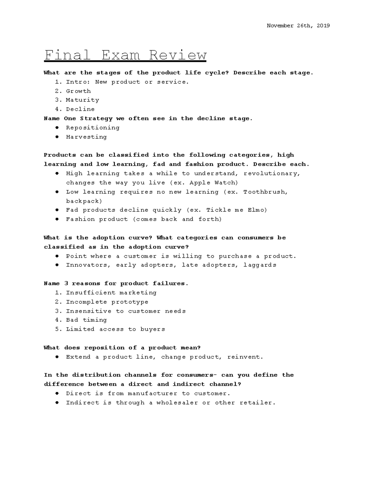 Final Exam Review - Lecture notes Last lecture - Final Exam Review What ...