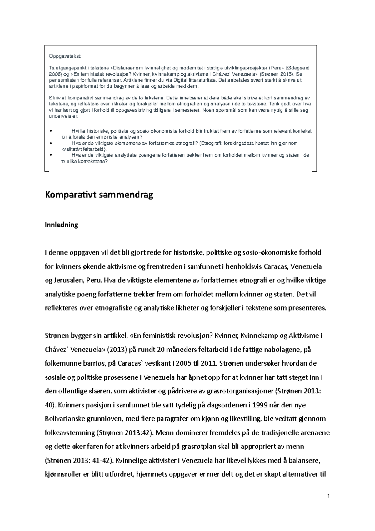 Obligatorisk oppgave Komparativt essay SANT150 - Komparativt sammendrag ...