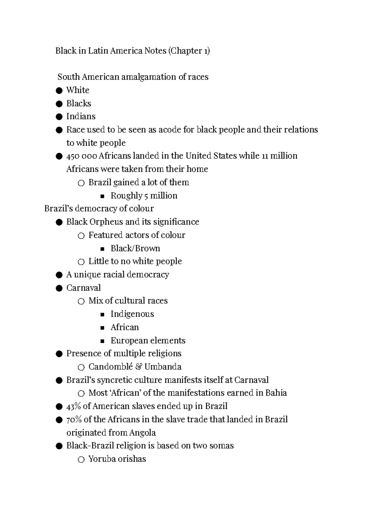 Summary Notes - Black in Latin America Notes (Chapter 1) South American ...