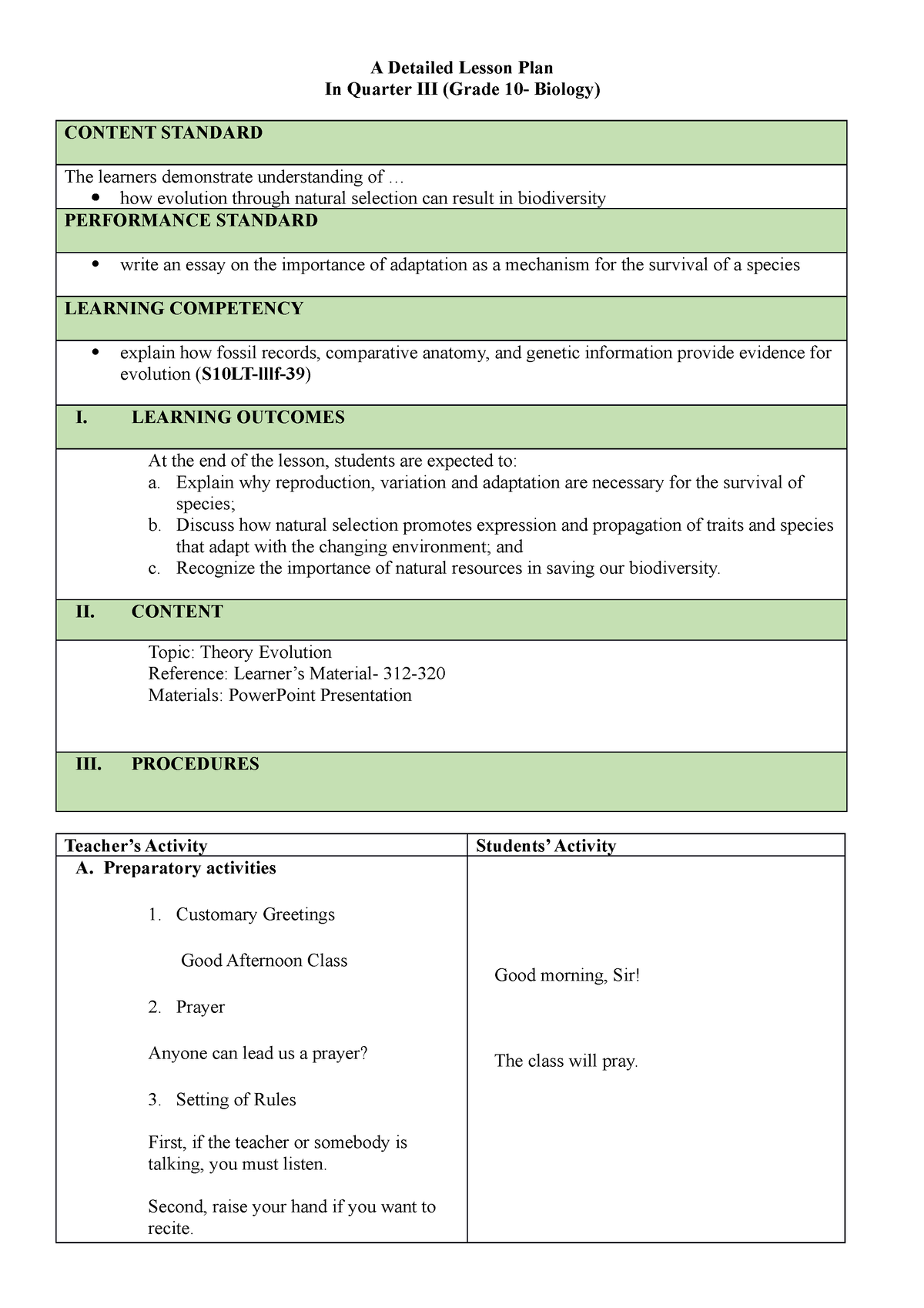 DLP 2 Theory-of-Evolution - A Detailed Lesson Plan In Quarter III ...