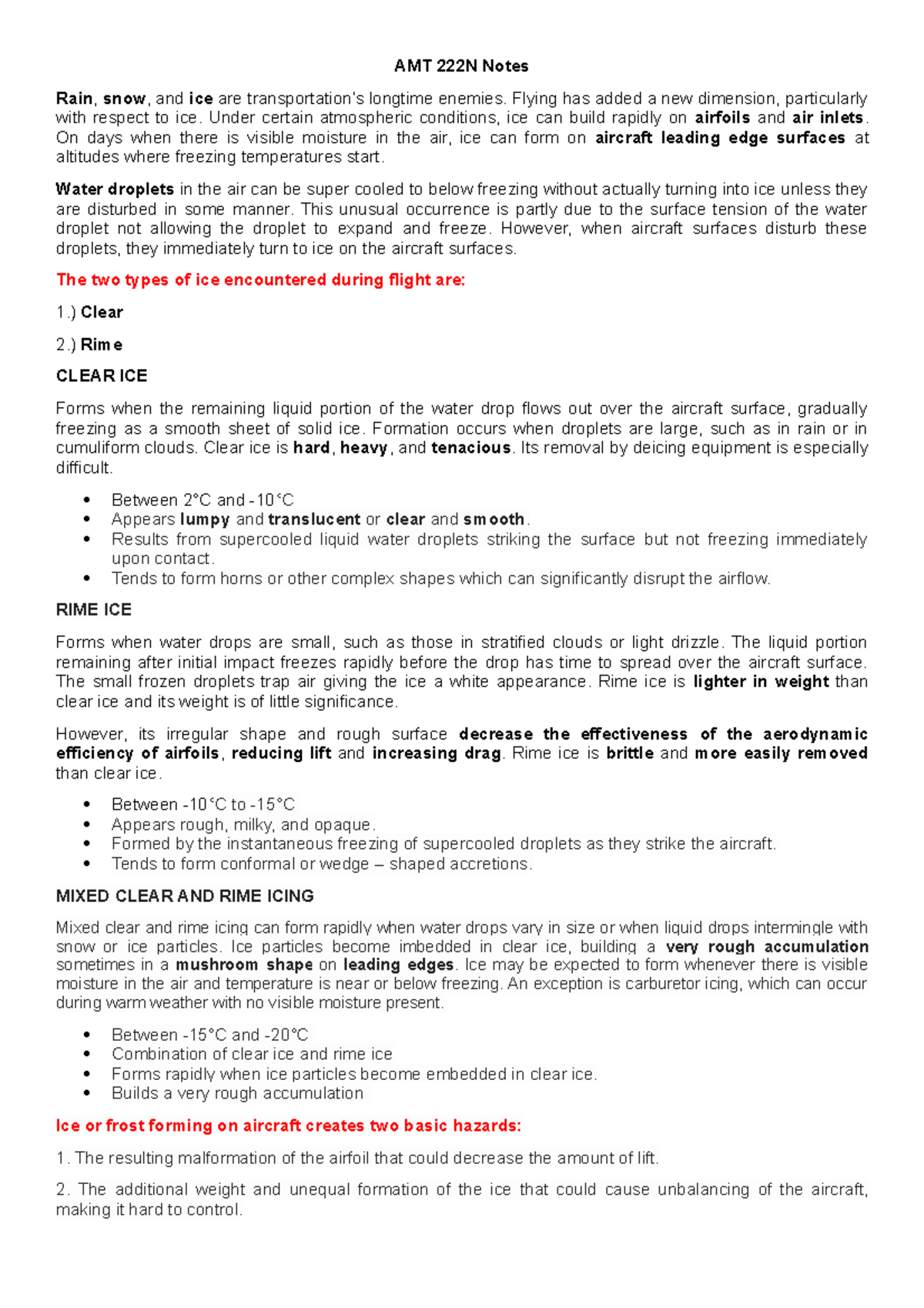 AMT 222N Notes 1 Additional Knowledge in Ice and Rain Protection